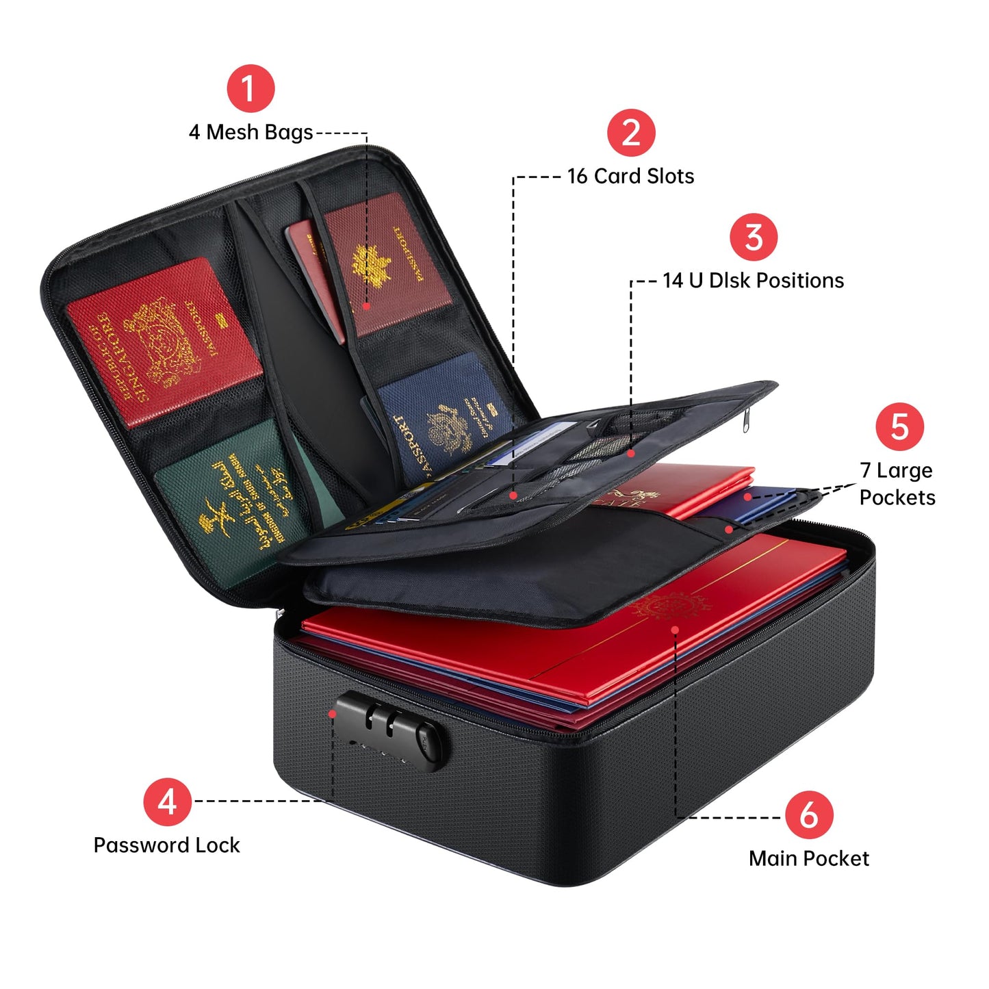 GIANTLUMl 5200°F Document Organizer with Lock,Upgraded Heat Insulated Fireproof＆Waterproof Box 8 Layers File Organizer,Portable Home Office Safe Storage for Important Documents,Safe Box,Fireproof Bag