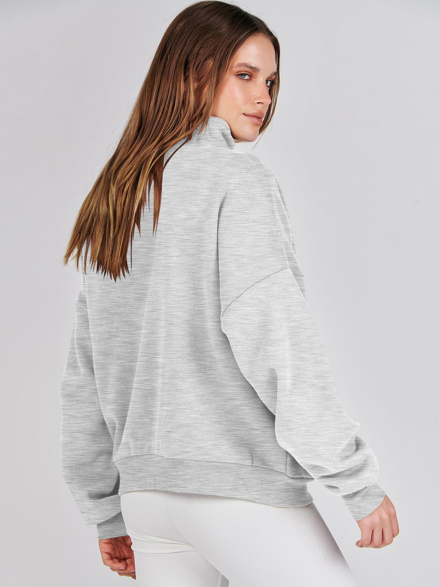 ANRABESS Womens Half Zip Sweatshirts Oversized Crop Pullover 2024 Winter Y2K Fleece Hoodie Sweater Teen Girls Fall Clothes Light Gray Large