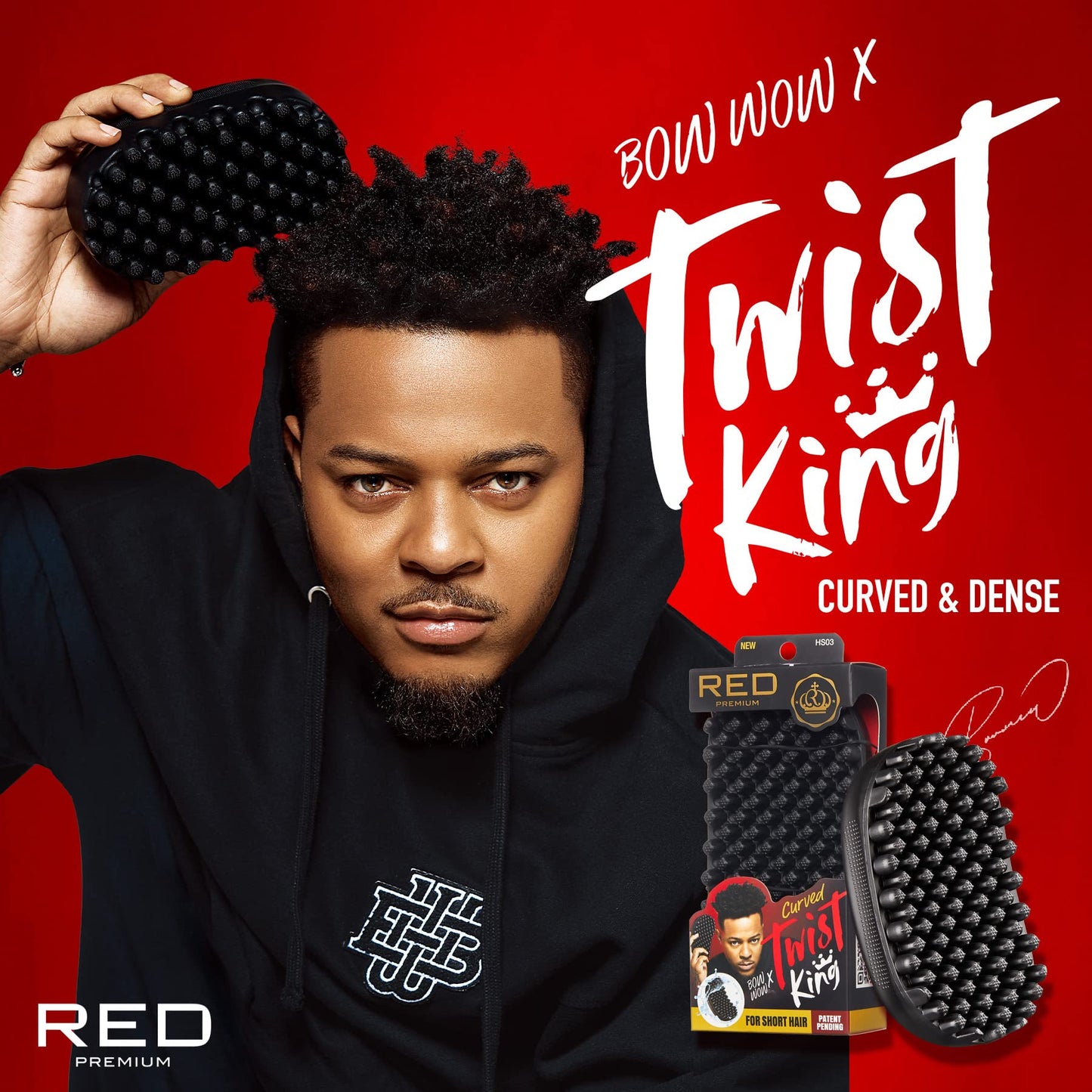 Red by Kiss Bow Wow X Twist King Luxury Twist Styler Washable, Durable, Crumb Free, Twist Brush for Afro Curl (Curved&Dense)