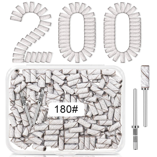 180 Grit Mini Sanding Bands for Nail Drill, 200 Pcs Small Sanding Bands for Nail with 2 Pcs Mandrel Bits, 3.1 MM Nail Sanding Bands for Acrylic Nails Gel Removing Shaping, Manicures and Pedicure