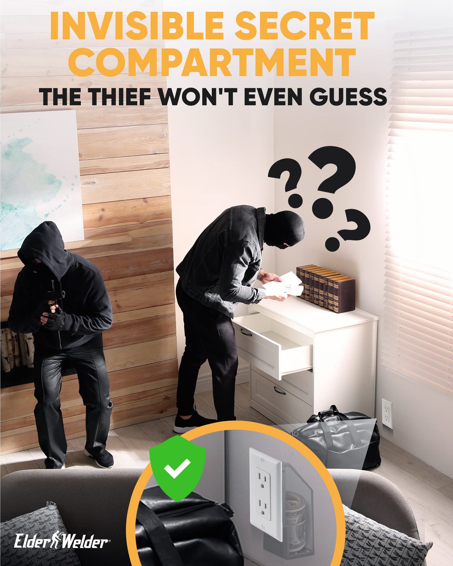 Elder Welder® Electrical Outlet Hidden Wall Safe | 100% Real Wall Plate Included | Easy to Install | Hidden Safe for Money | Wall Safes Between Studs | Secret Storage | Invisible Safe