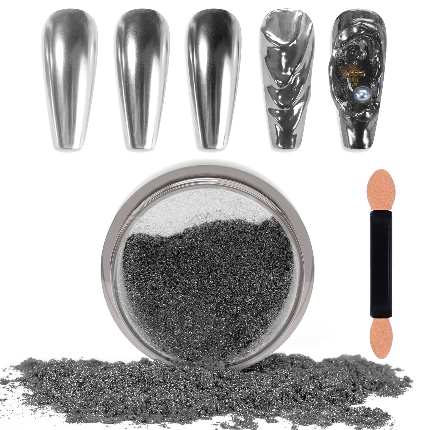 Laza Chrome Nail Powder Mirror Effect Metallic Dust Holographic Glitter Glazed Manicure Decoration Reflective Pigment for DIY Gel Polish Nail Art, Resin Craft, Gifts - Gun Metal