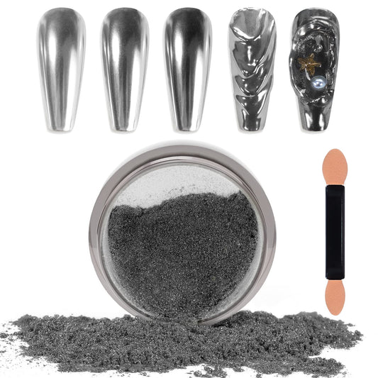 Laza Chrome Nail Powder Mirror Effect Metallic Dust Holographic Glitter Glazed Manicure Decoration Reflective Pigment for DIY Gel Polish Nail Art, Resin Craft, Gifts - Gun Metal