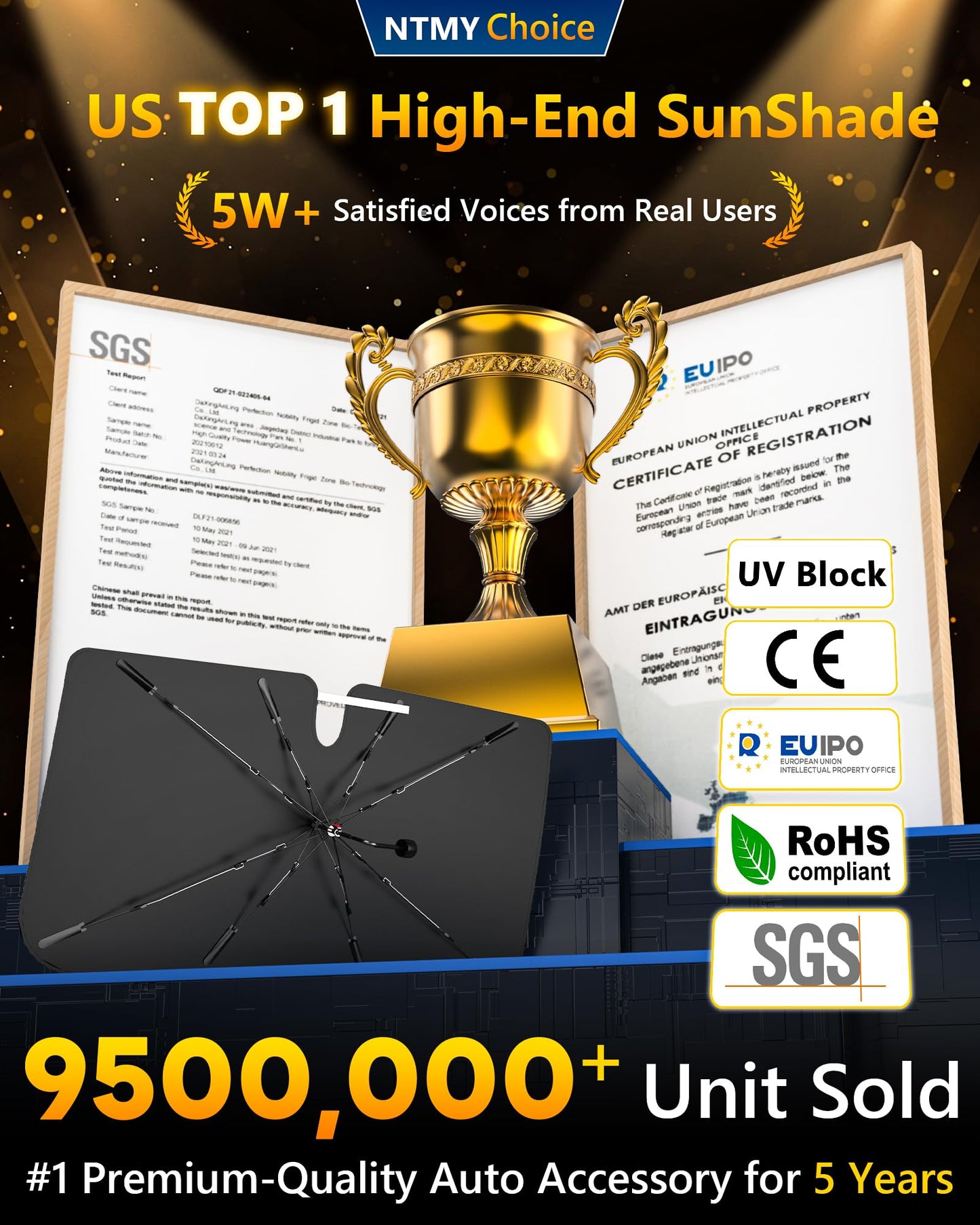 [2025 Upgrade Seamless Full Cover] Windshield Sun Shade Umbrella for Car [Nano Ice-Crystal Coating] Protect Car Interior from Sun Ray & Heat, Foldable Front Window Sunshade, Medium(57" L X 31" W)