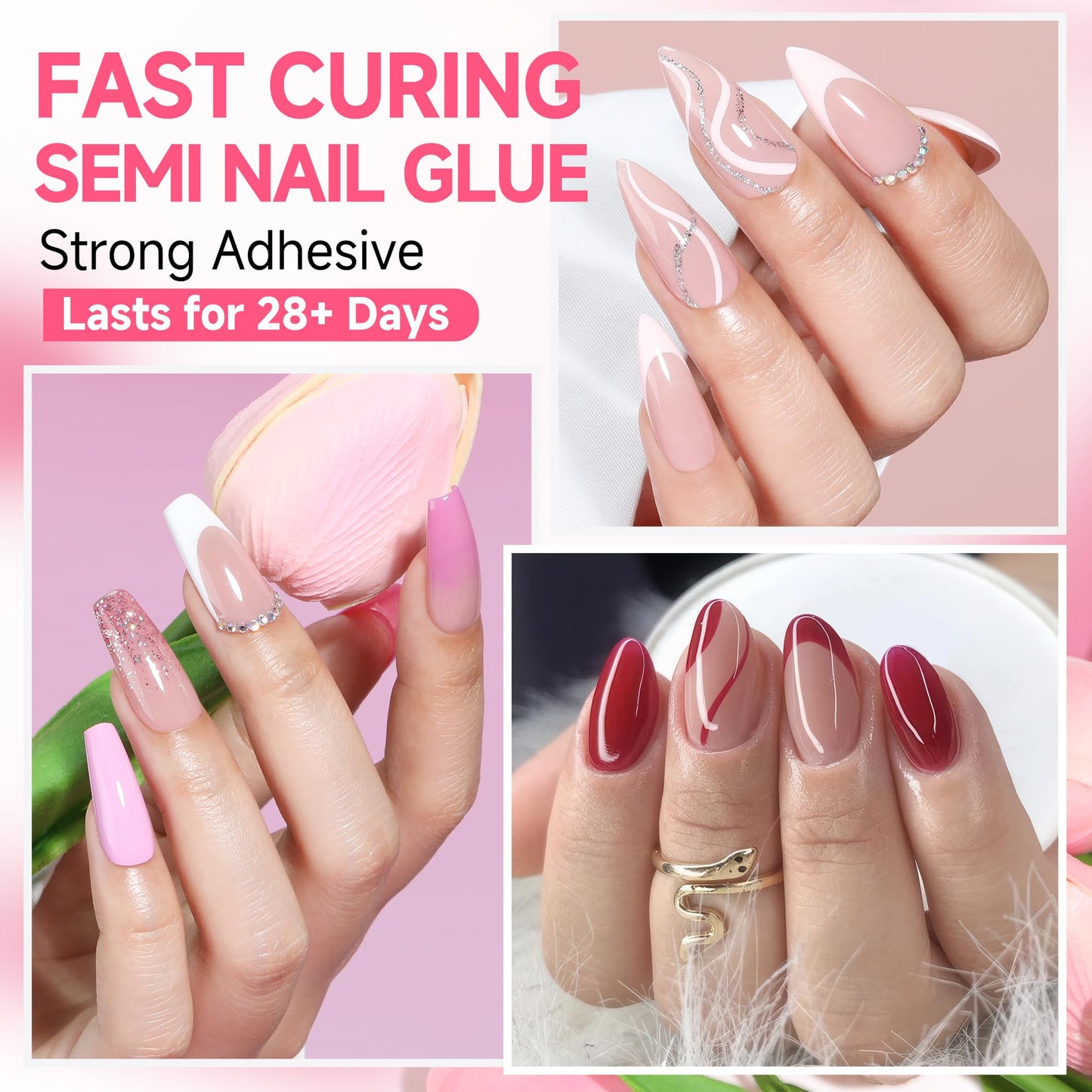 UNA GELLA No Lamp Need Semi Solid Nail Glue Gel 10ml and Nail Glue Remover 12ml Solid Gel Glue Kit for Press On Nails, Soak Off Glue Remover for Nails Quick Removal