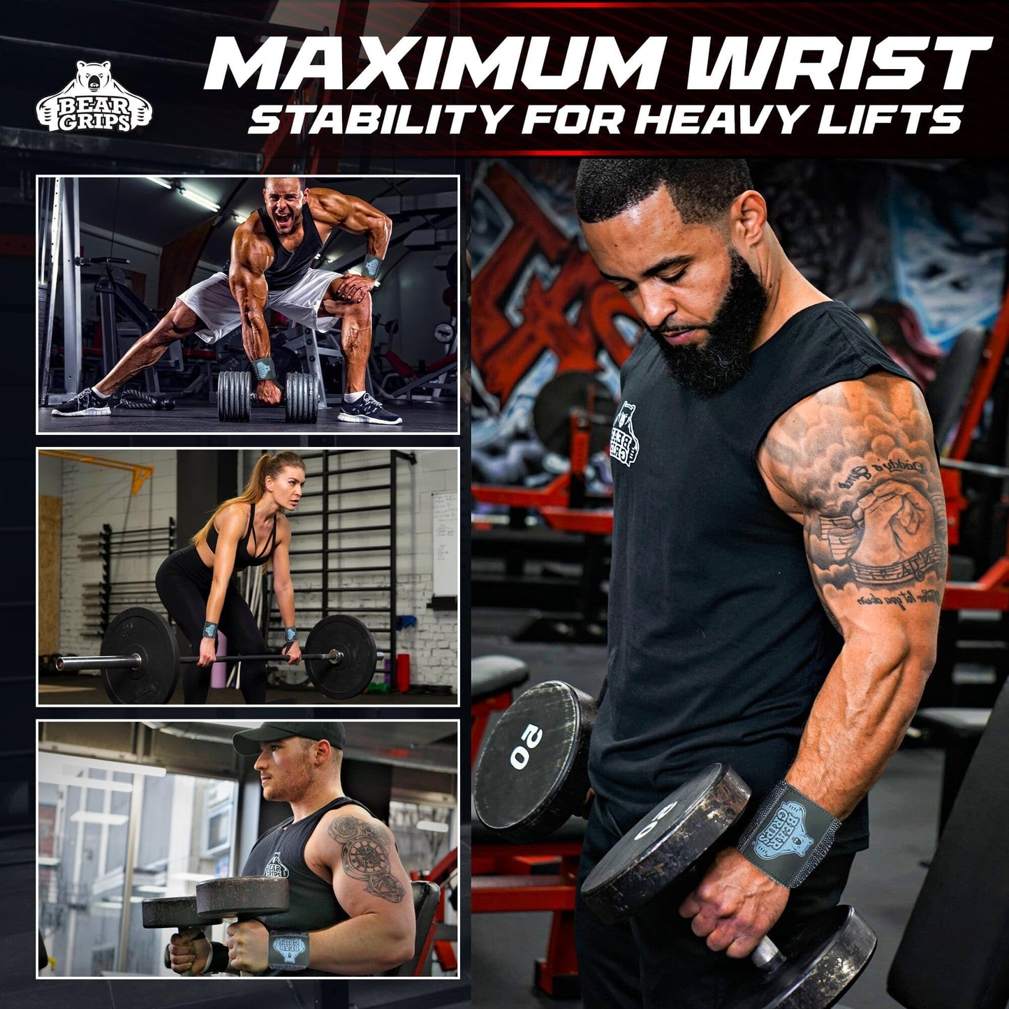 Bear Grips Wrist Wraps for Weightlifting | Weight Lifting Wrist Straps for Weightlifting | Extra Strength Gym Wrist Wraps | Two Wrist Wrap Per Pack | 12” & 18” | Lifting Wrist Wraps for Men & Women