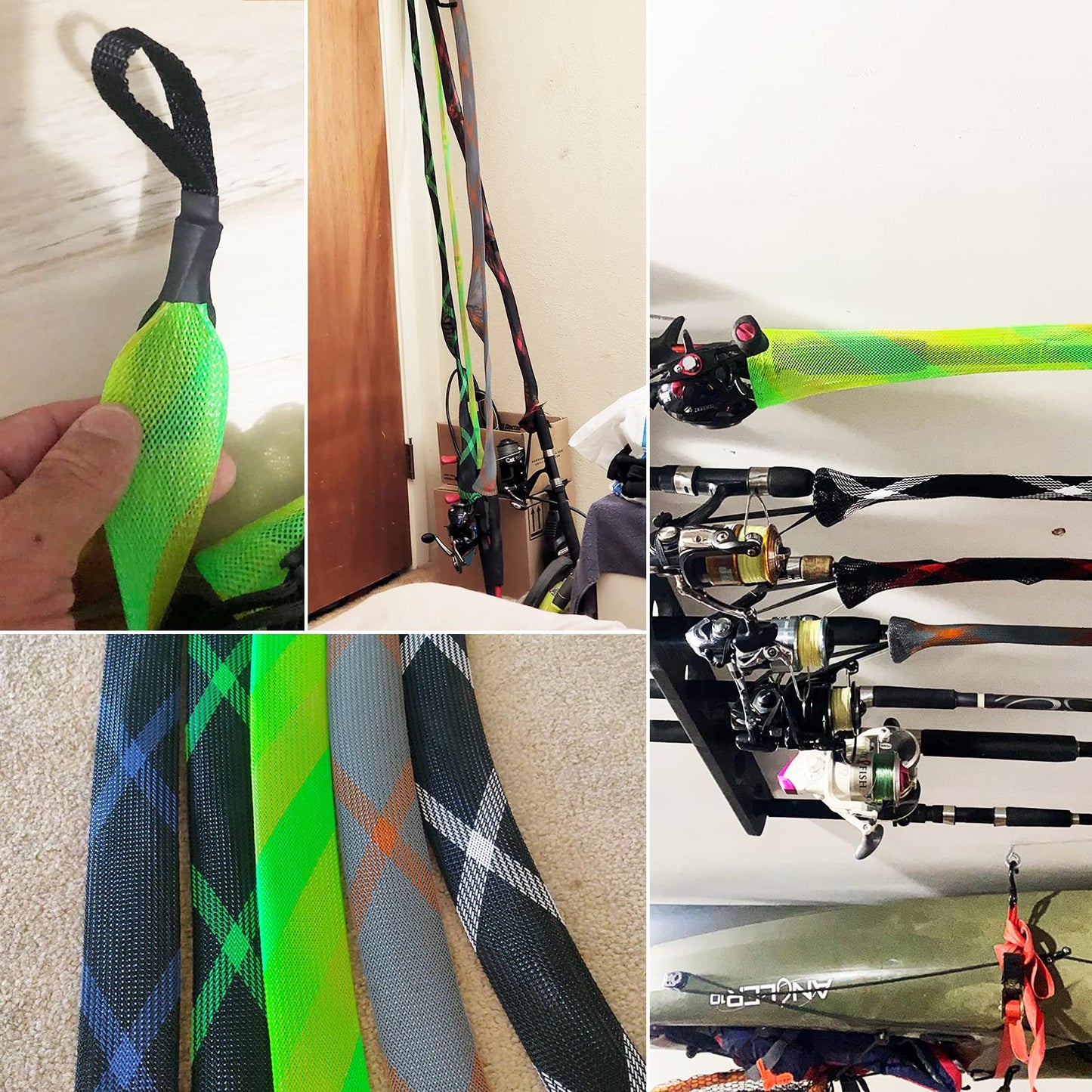 SF Standard Spinning Rod Sock Fishing Rod Sleeve Rod Cover Braided Mesh Rod Protector Pole Gloves Fishing Tools for Spinning Fishing Rod Green-Black-2PCS Fit Spinning Rod 6-1/2FT to 7-1/2FT