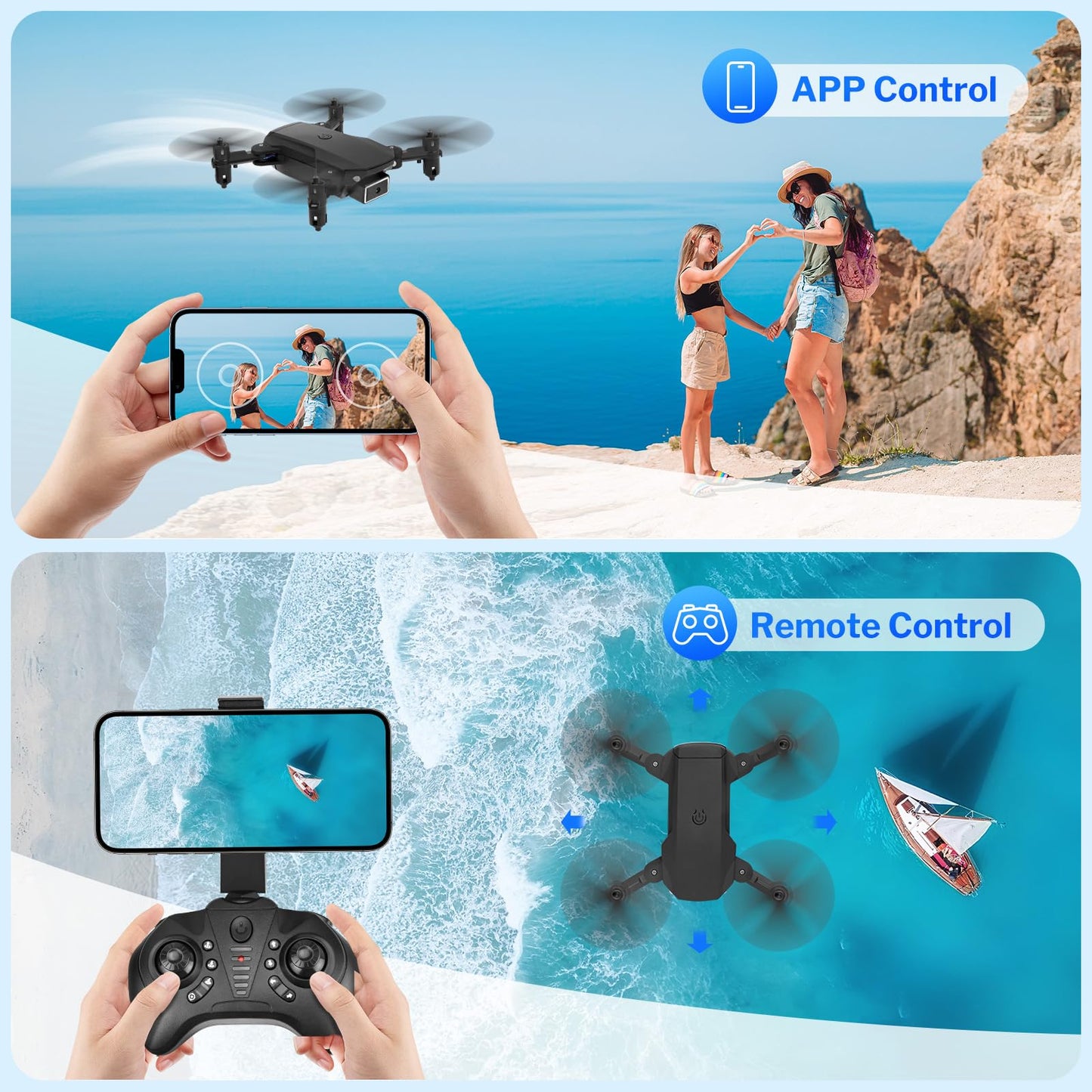 Foldable Mini Drone with HD Camera, Altitude Hold, One-Key Return, WiFi FPV, Headless Mode, Gesture Control, Path Flight, 360° Flips, and LED Lights for Kids and Beginners