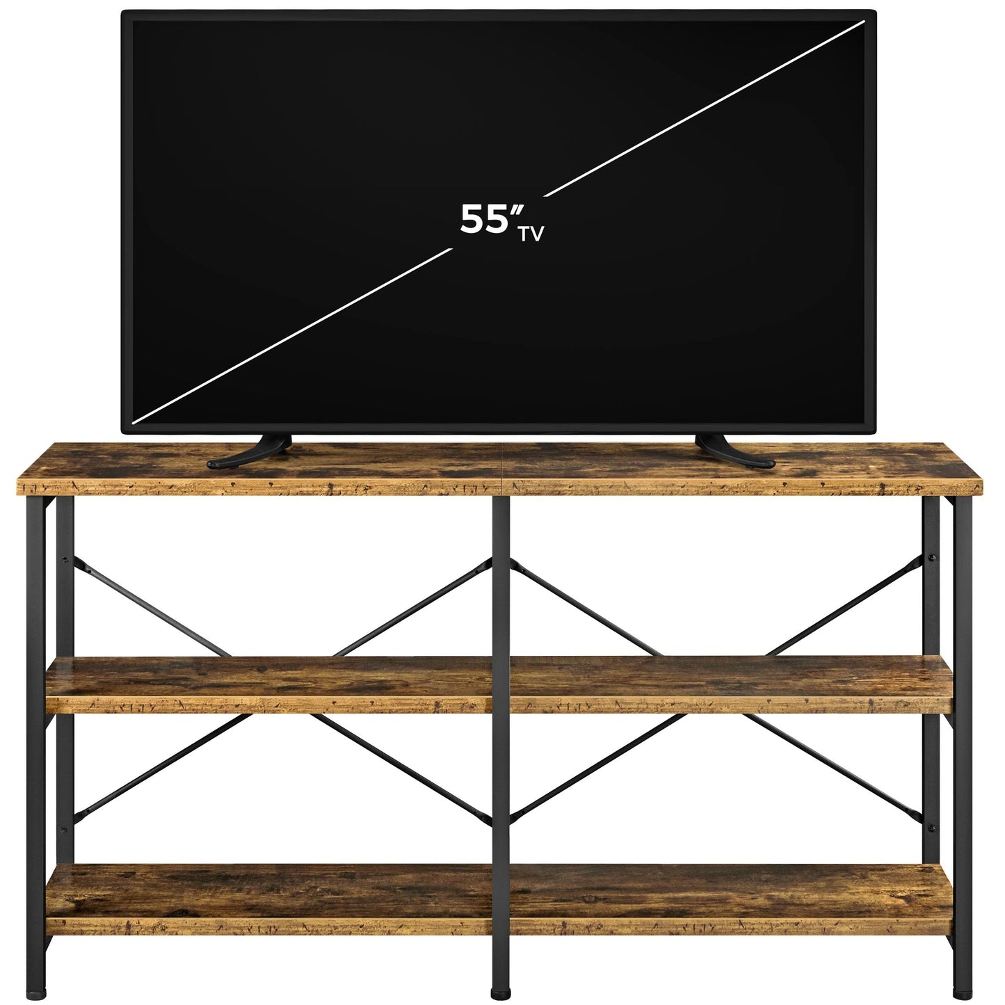 Yaheetech TV Stand for TV up to 65 Inch, 55 Inch Media Console Table with 3-Tier Storage Shelves for Living Room, Entertainment Center with Metal Frame, Rustic Brown