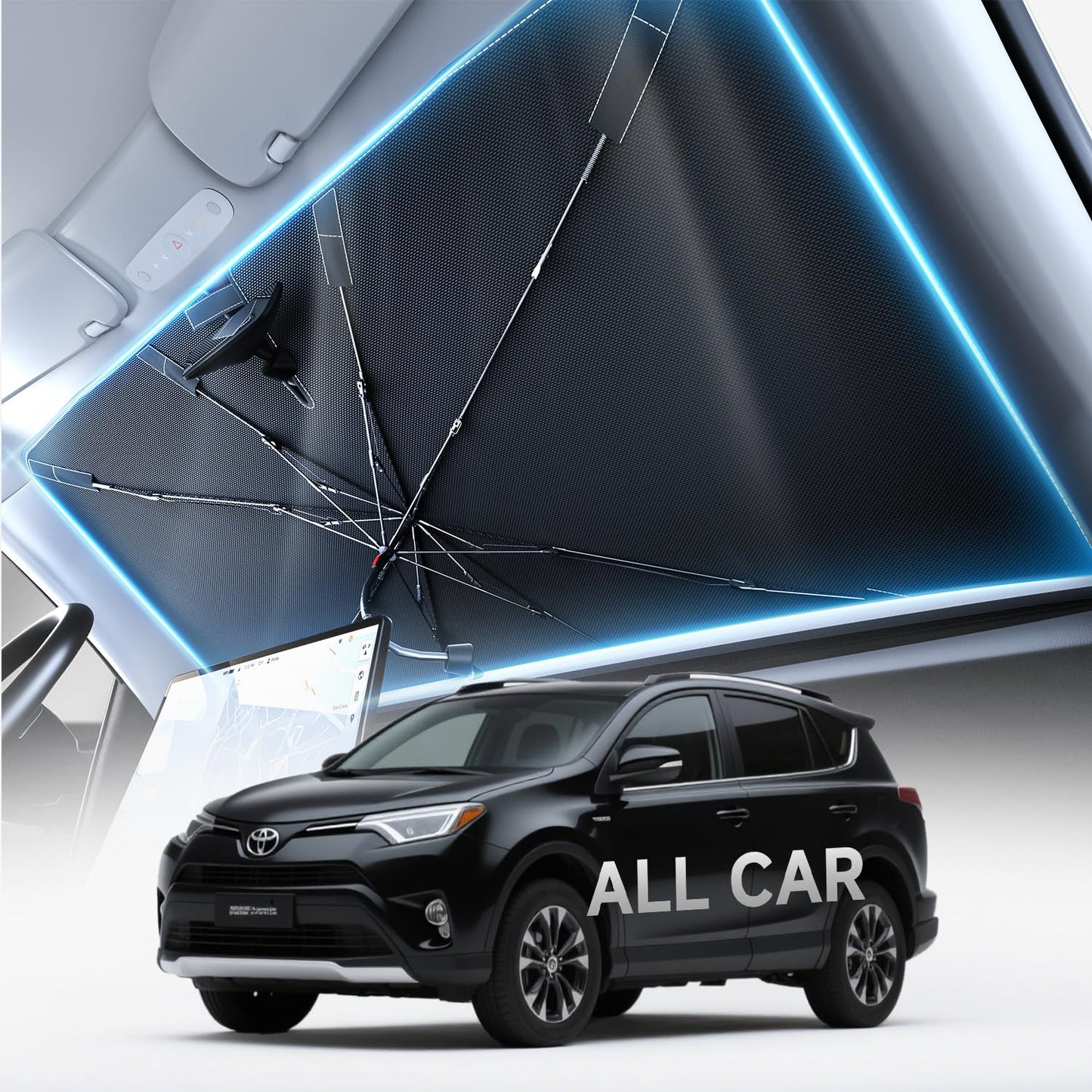 [2025 Upgrade] Doogoocoo Windshield Sun Shade [Ice-Crystal Cooling & 100% UV Block]-UPF50+ Heat Shield | Keep Car Cooler & Protect Interior, Foldable Car Sunshade with Reflective Coating (57"x32")