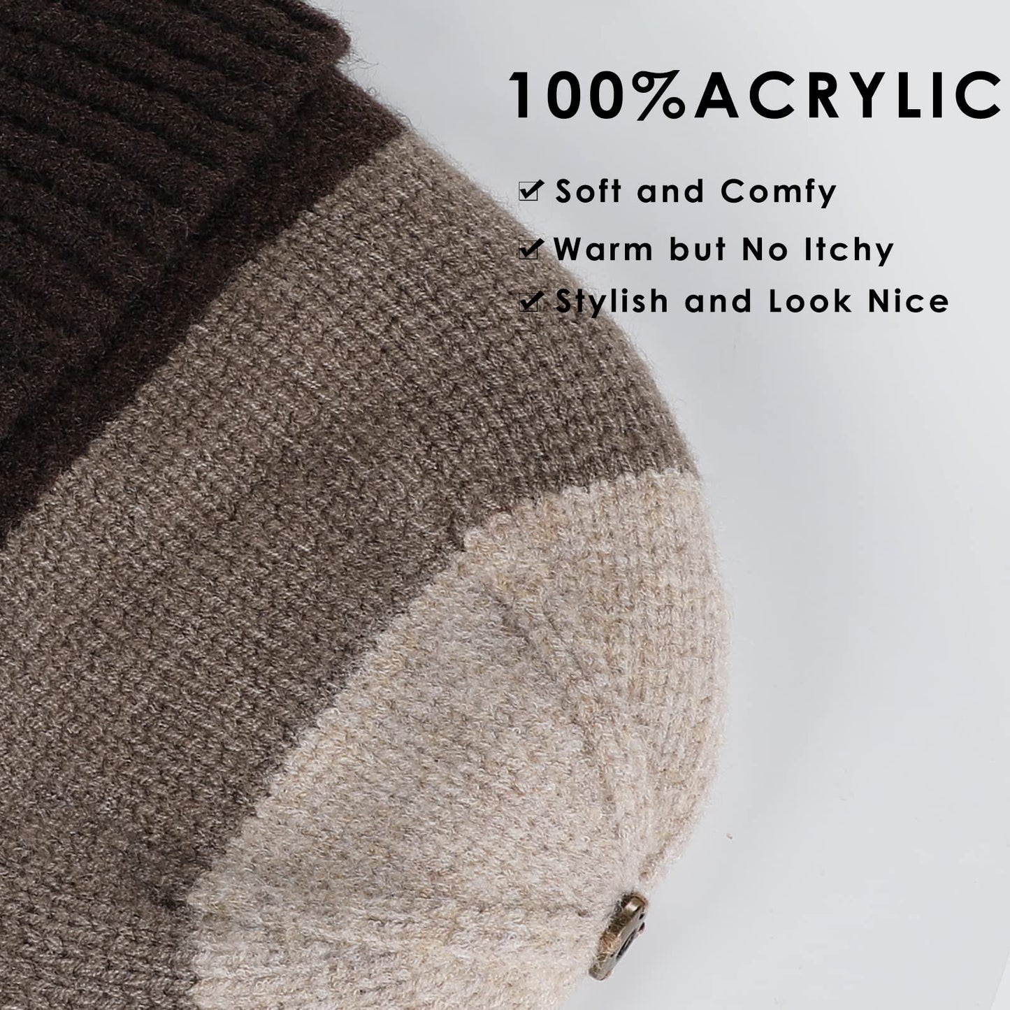 Achiou Winter Women Beanie Hat, Warm Cable Knit Beanies for Women, 3 Color Knitted Hat Skull Cap Faux Fur Pom Fleece Lined Brown