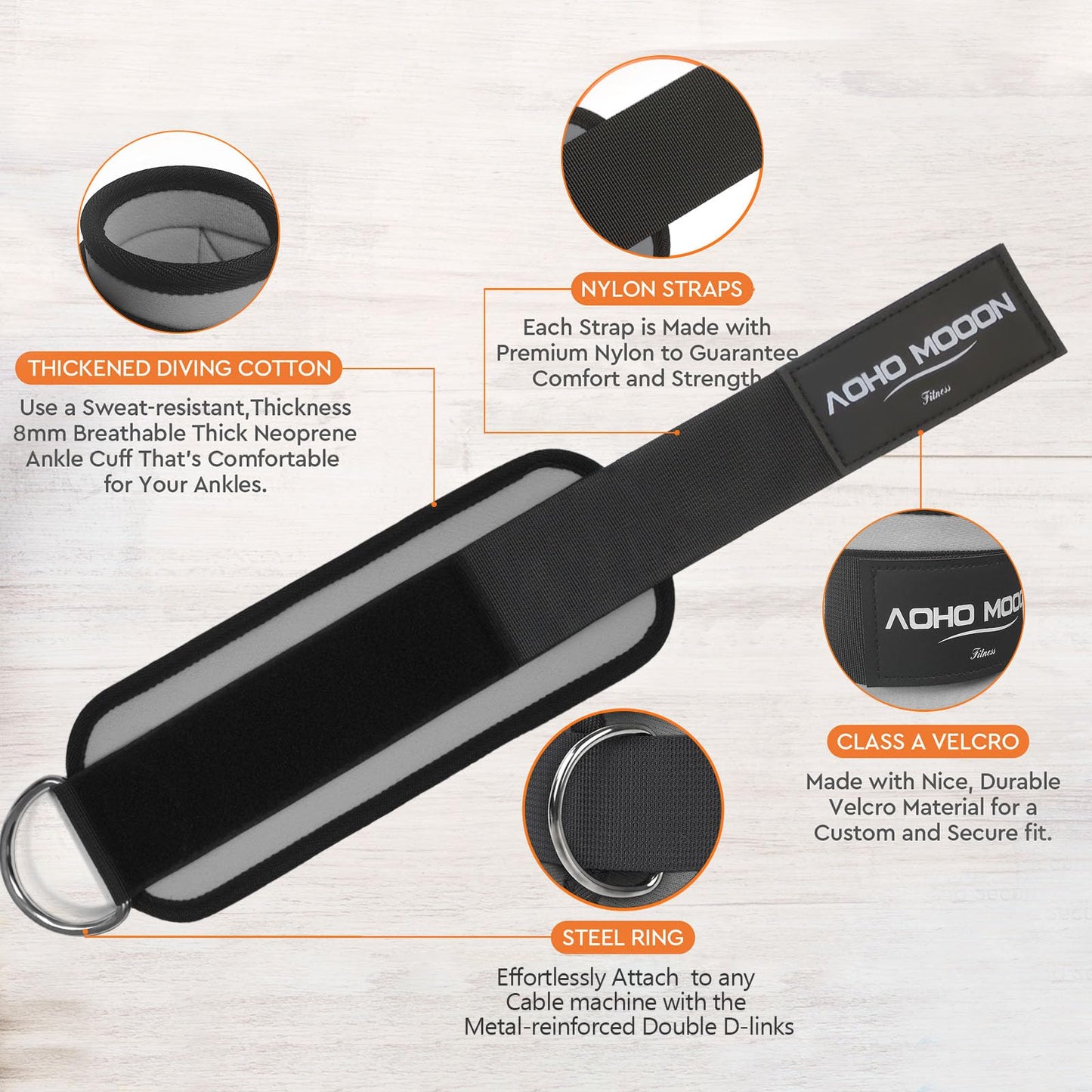 AOHO MOOON (Pair) Comfortable Adjustable Ankle Straps for Cable Machines Women, Gym Workout Leg Straps, Ankle Cuffs for Glute Workouts, Foot Straps for Kickback, One Size Fit All with D Ring