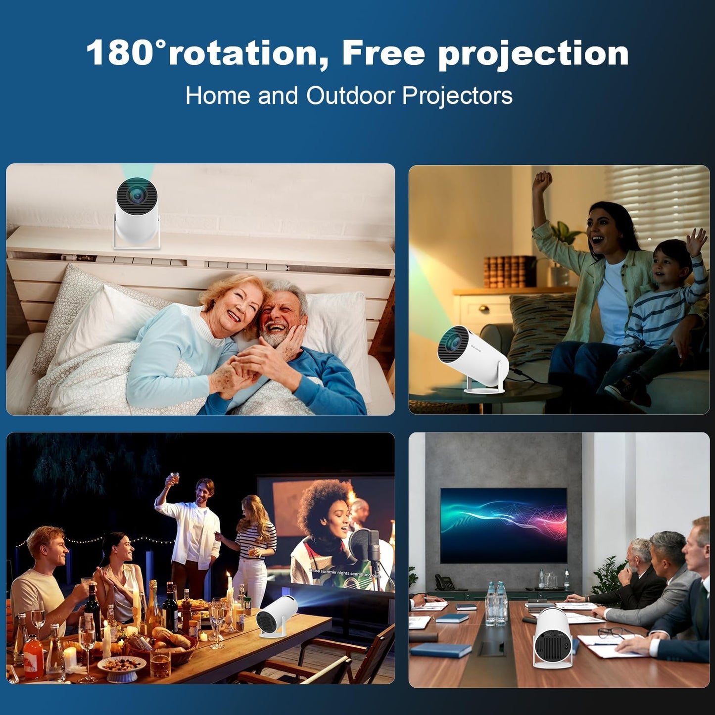 Mini Projector, Support 4K 1080P Portable Projector with Dual Band WIFI6 5G Wireless 5.2 Bluetooth Android 11, 200 ANSI Lumens, 180° Rotatable, Auto Keystone Correction,35"-130" Screen Video Projector