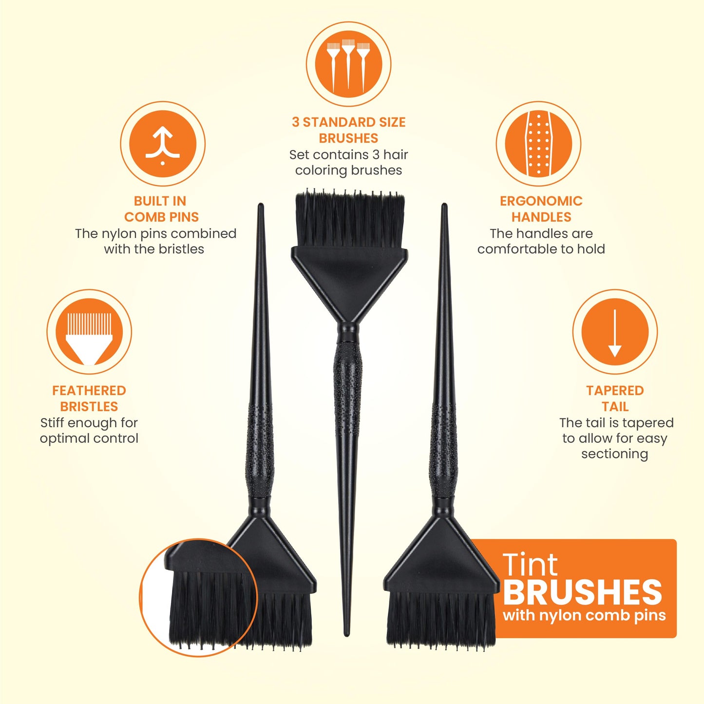 Classic Hair Color Brushes with Built-In Comb - 3 Tint Applicators for Salon Hair Coloring