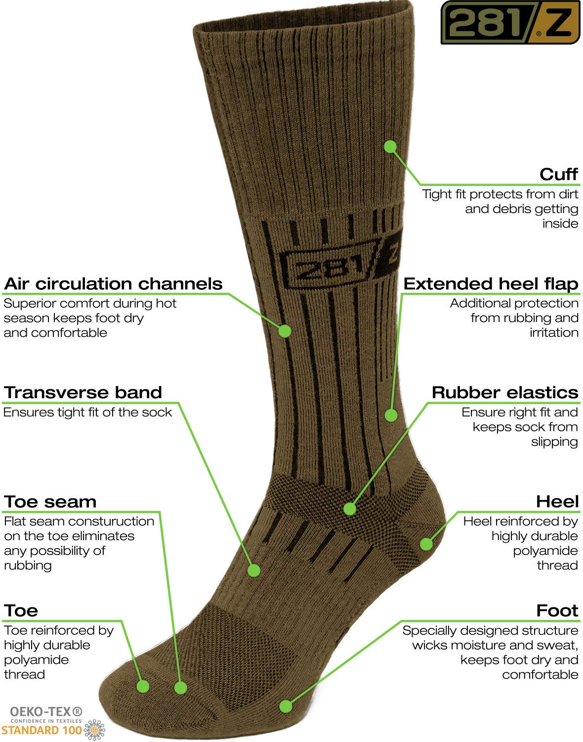 281Z Army Demi Season Breathable Over The Calf Uniform Boot Socks (Coyote Brown)(Medium 1 Pair)