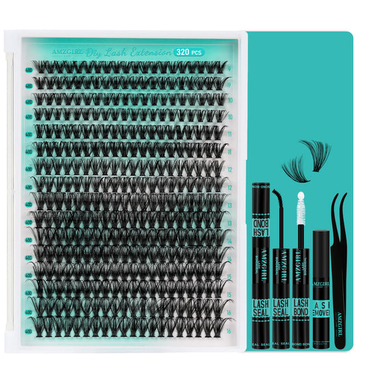 Lash Clusters Kit 320Pcs,40D Eyelash Extension Kit,Lash Bond and Seal Waterproof,Lash Remover for Individual Cluster Lashes Kit,Lash Applicator Tool for DIY Lash Extension Kit(D-Mix9-16mm Kit)