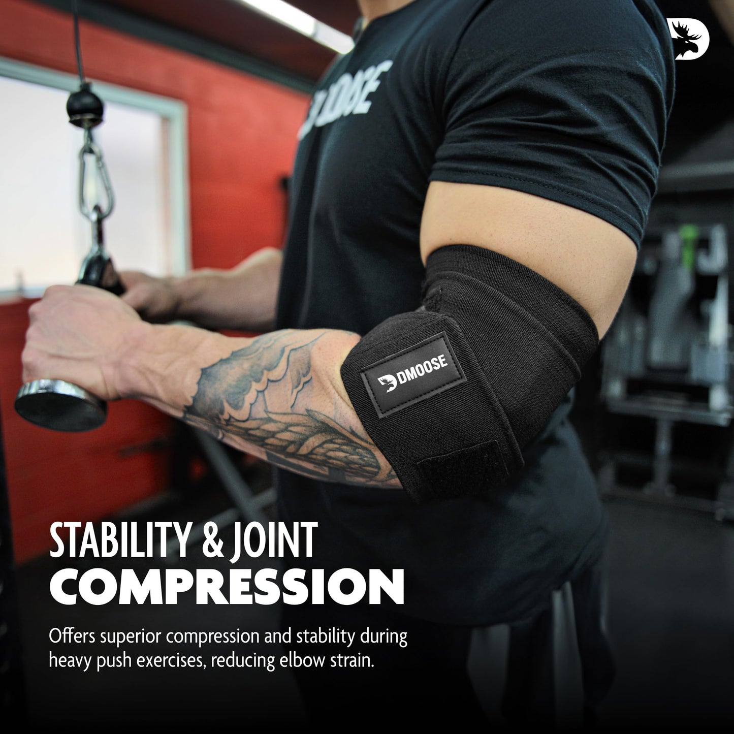 DMoose Fitness Elbow Wraps for Weightlifting, Bench Press, Cross Training & Powerlifting for Men and Women - 40" Nylon (Pair) Elbow Straps - Increases Stability of Joints and Support Injury Recovery