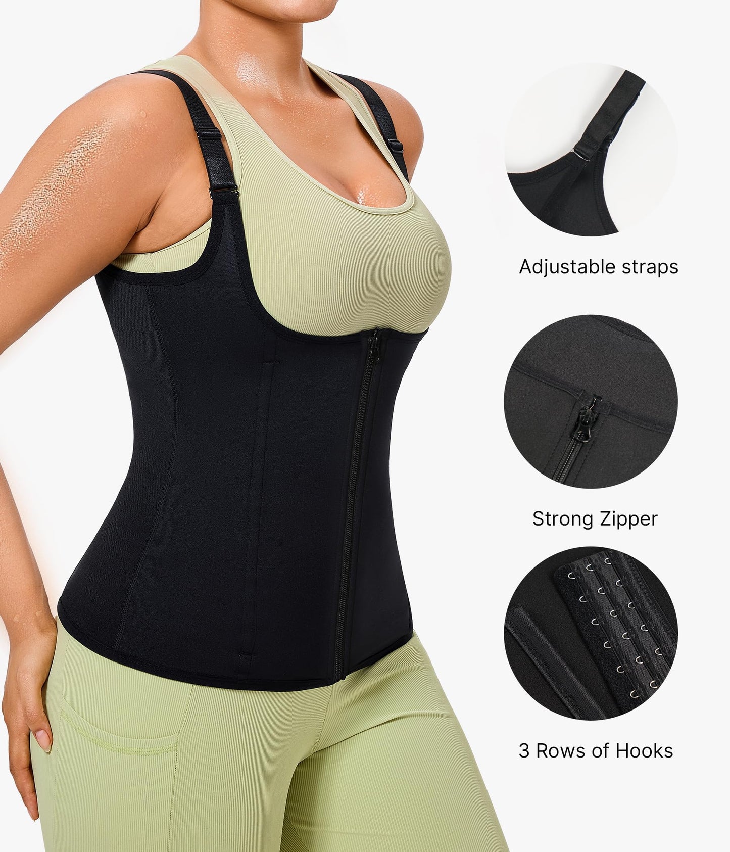GAODI Women Waist Trainer Vest Slim Corset Workout Sweat Tank Top Zipper Compression Shirt Sauna Suit Body Shaper