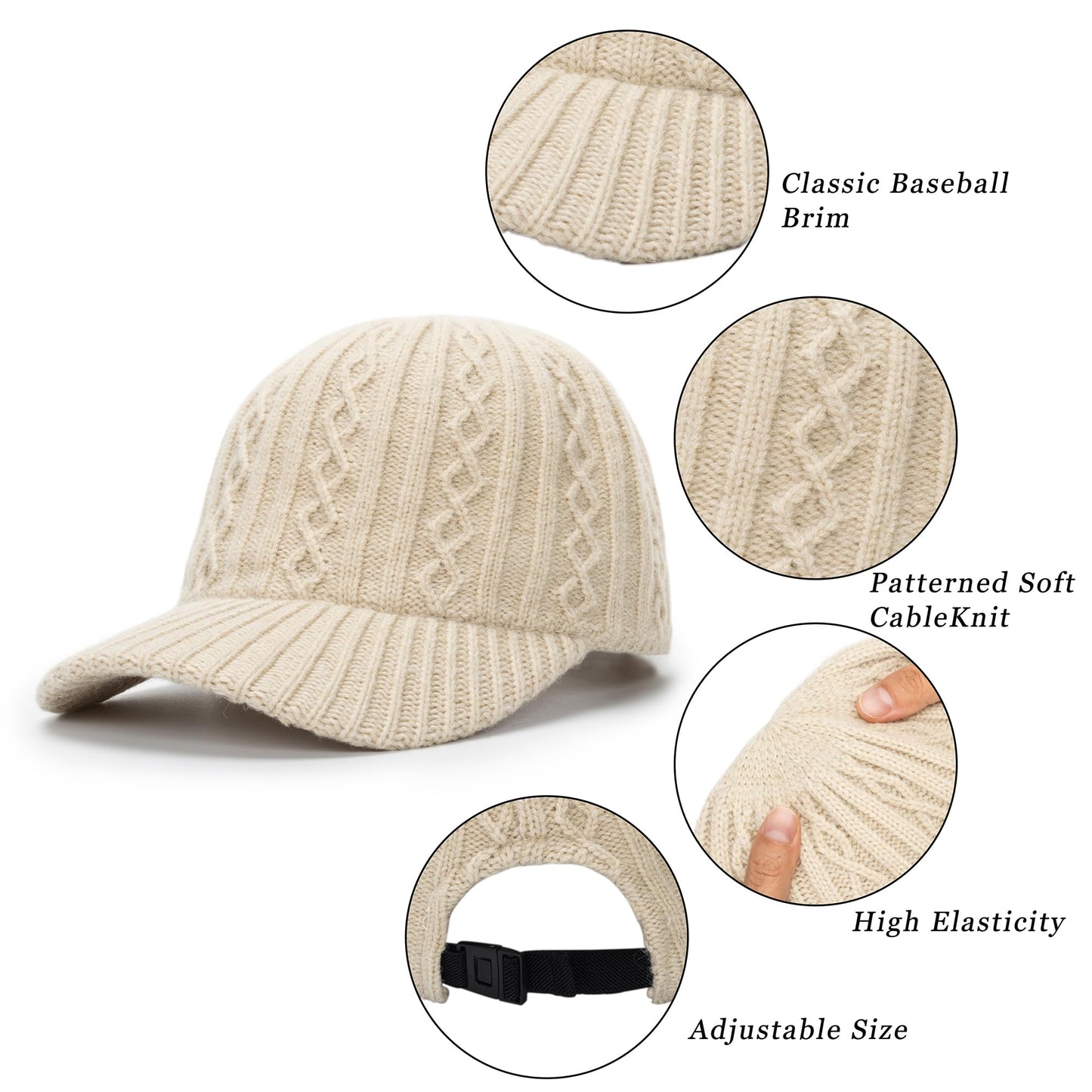 INOGIH Women's Winter Knit Visor Hat Beanie Hat Knitted Baseball Cap Ski Hat for Men Teens Beige