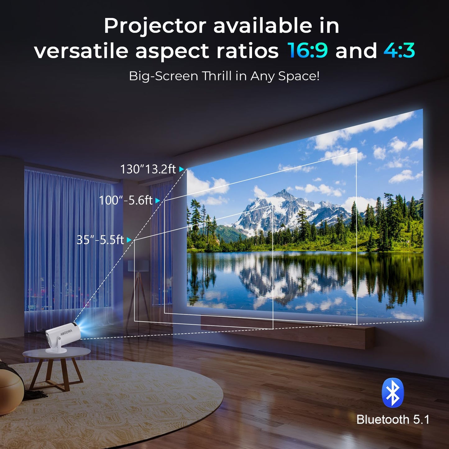 Portable 4K Mini Projector with WiFi and Wireless Bluetooth, Smart Proyector with Android 11, Projector with apps built in, 270° Rotatable, Auto Keystone,35"-130" Screen,Projector 4K Ultra HD