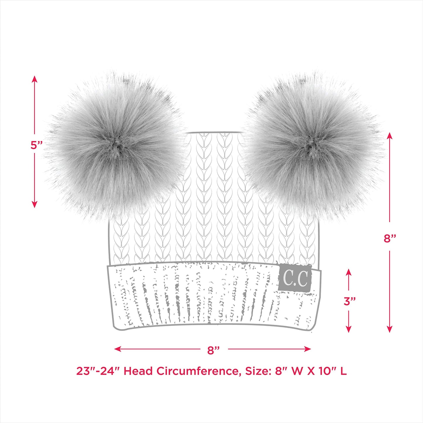 C.C Hatsandscarf Exclusives Natural Double Pom Pom Cable Knit Winter Beanie (HAT-2055) (Deep Pine-Natural Pom)