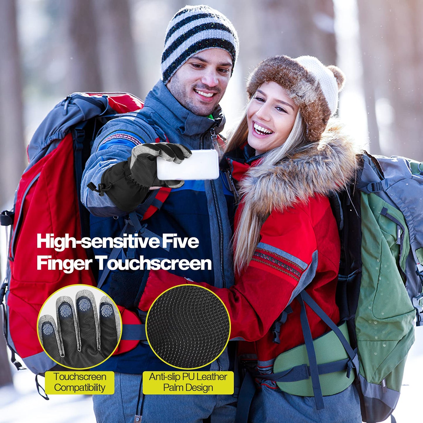 Hikenture Ski Gloves for Men Women-3M Thinsulate Snow Gloves Waterproof Insulated -Winter Snowboarding Gloves,Warm Touchscreen Snowmobile Gloves(Grey XL)