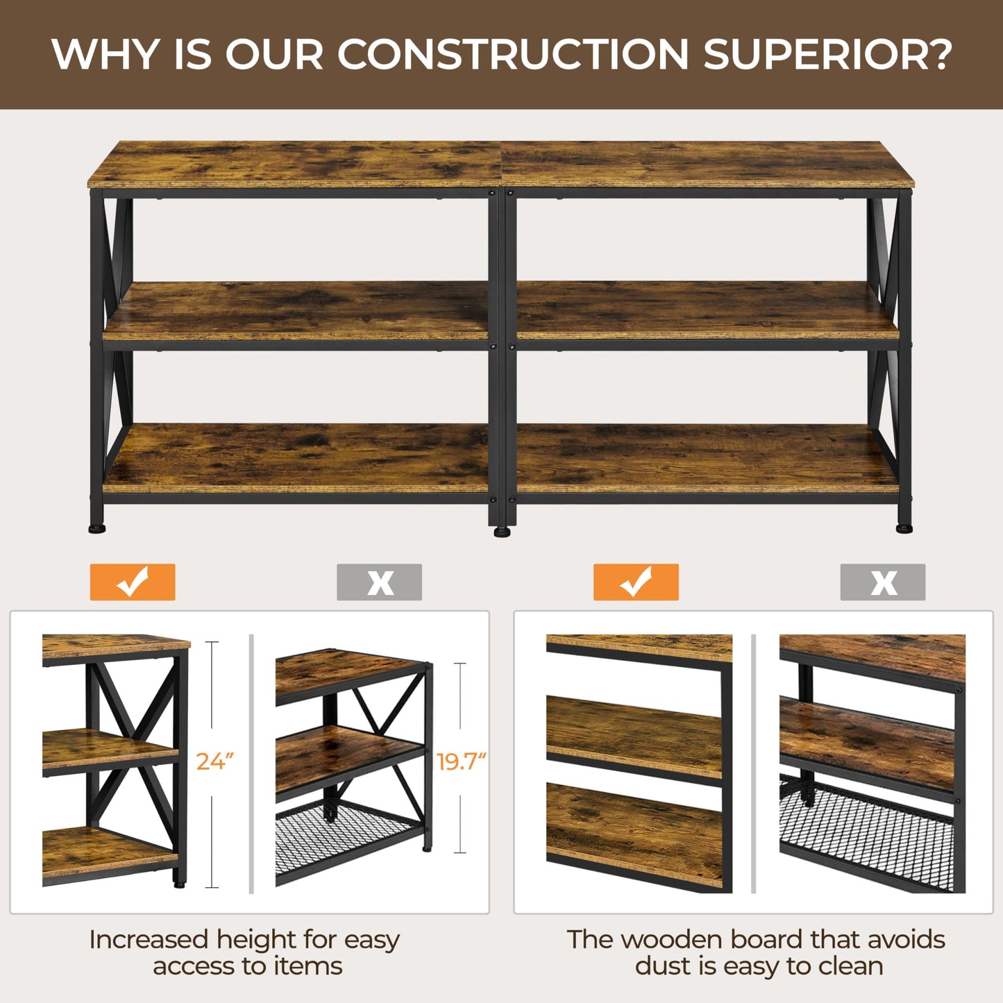 Yaheetech TV Stand for 65 Inch TV, Farmhouse Entertainment Center for Living Room, 55 Inch TV Media Console Table, Living Room Shelves, Rustic Brown