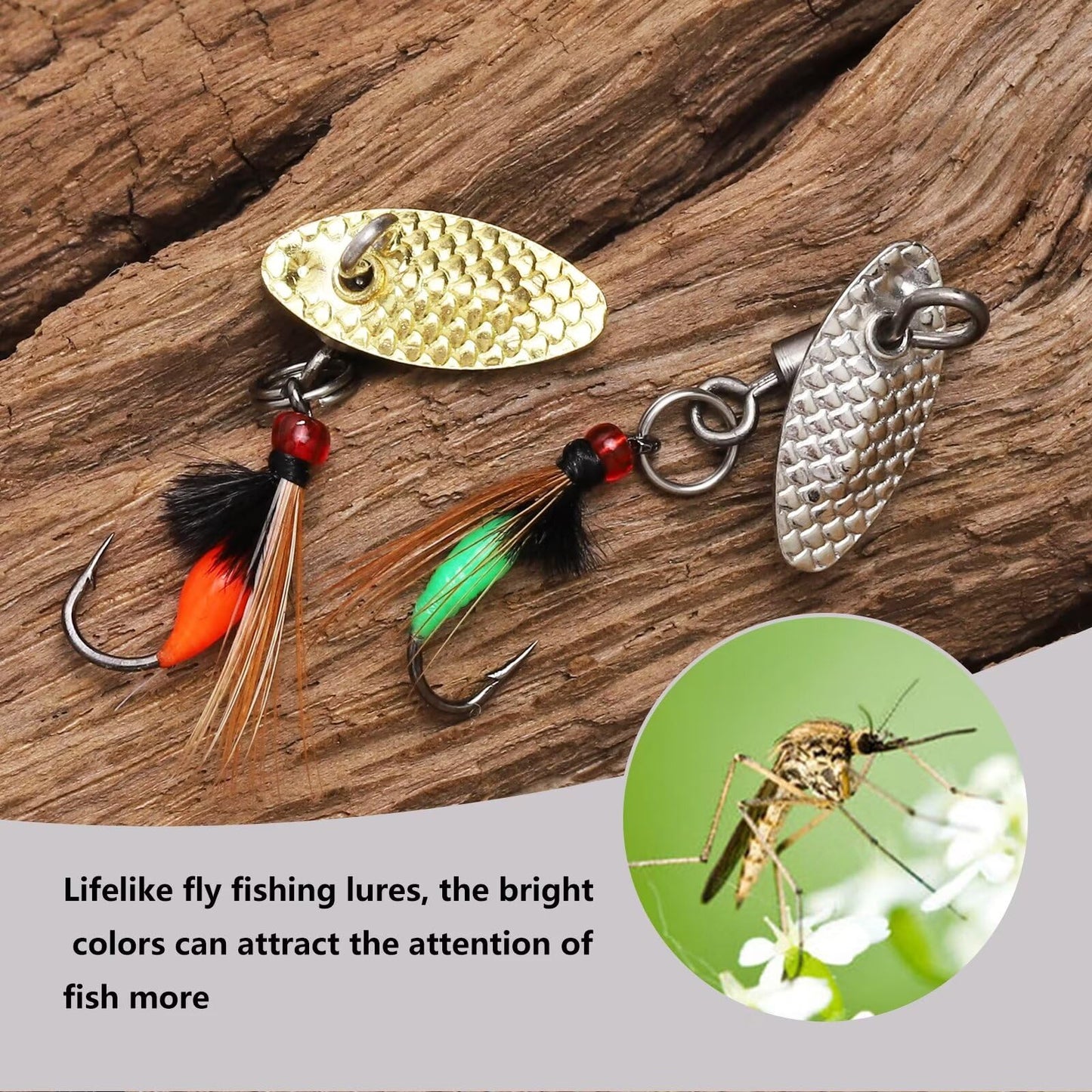 Dovesun Fly Fishing Lures Fly Fishing Flies Wet Fishing Flies Fishing Lures with Fishing Spinner for Bass Sunfish, Pike Hook 14# 5pcs
