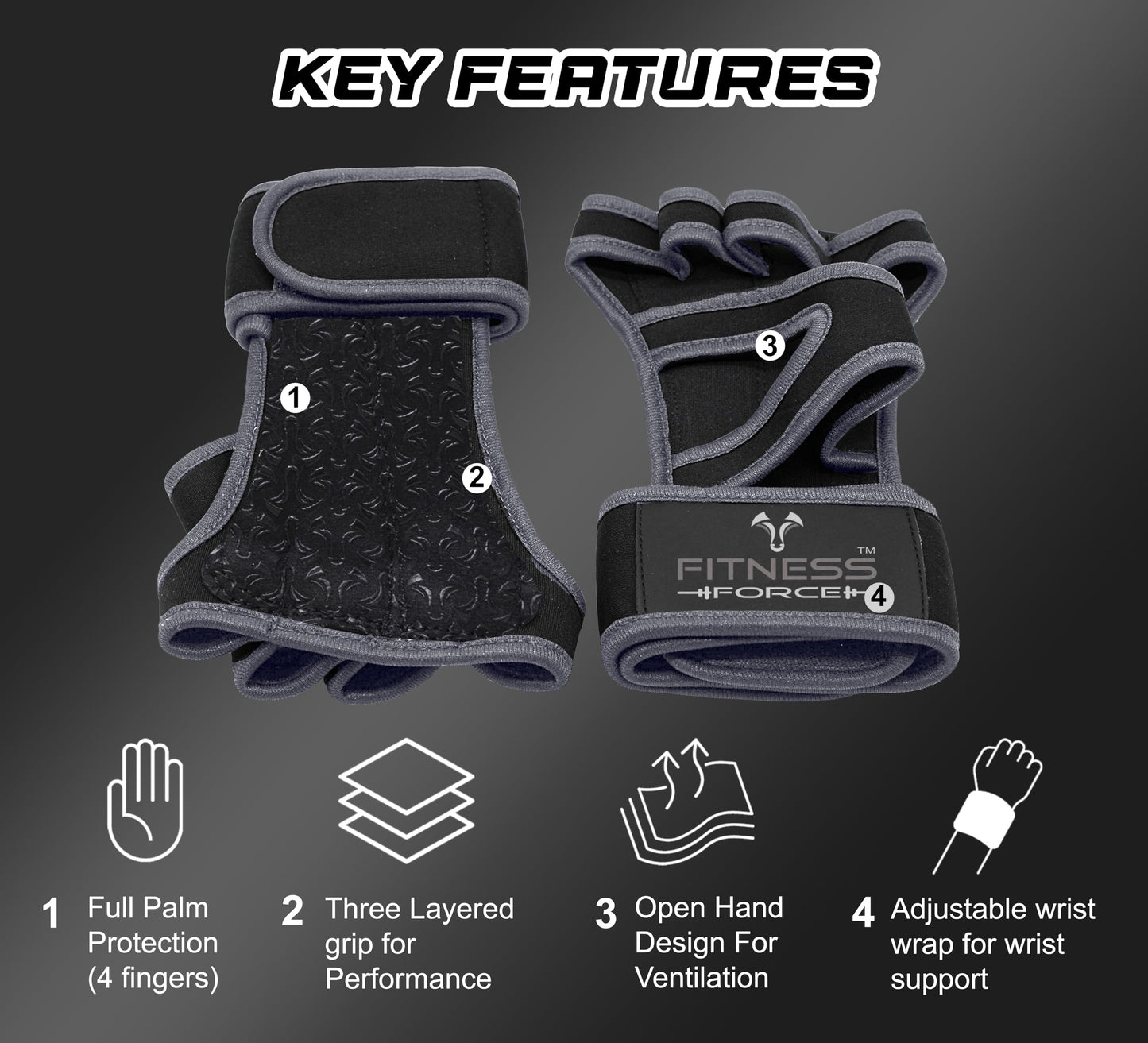 FITNESS FORCE Ventilated Gym Gloves for Men with Built-in Wrist Support for Workouts Weightlifting Gloves Workout Gloves for Women