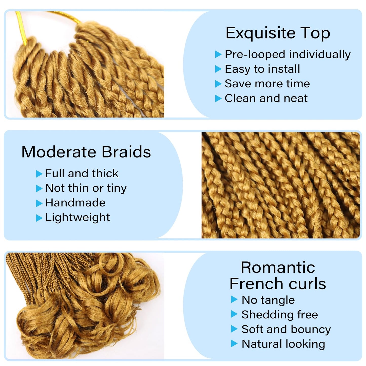 French Curl Braiding Hair Color 27 Goddess Box Braids Crochet Hair Pre Looped Crochet Box Braids 14 Inch French Curl Crochet Braids with Curly Ends Wavy Curly Braiding Hair Extensions (7 Packs)