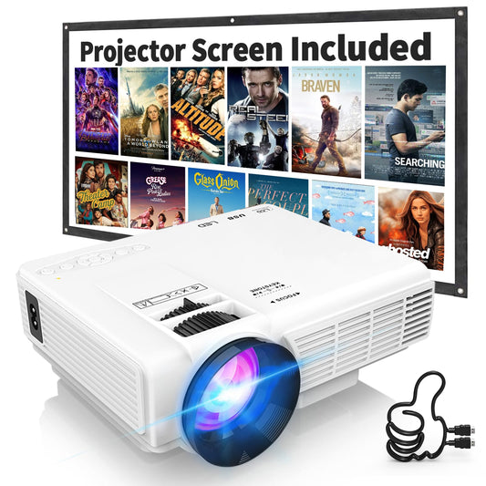 PANSEBA Projector with Two-way Bluetooth, Mini Projector with Projector Screen, Full HD 1080P Portable Video Projector, Home Movie Projector Compatible with HDMI/USB/Smartphone