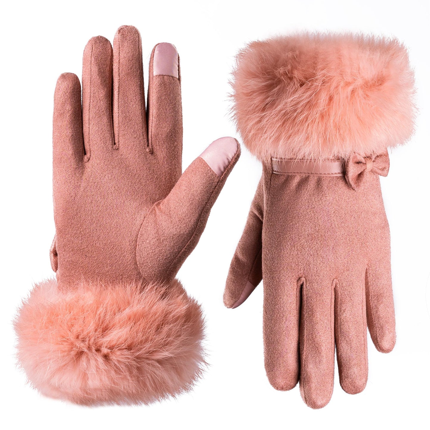 Hysenm Women Winter Gloves With Touch Screen Fingers Warm Suede Gloves Texting Thermal Windproof Mittens for Driving Running,Pink