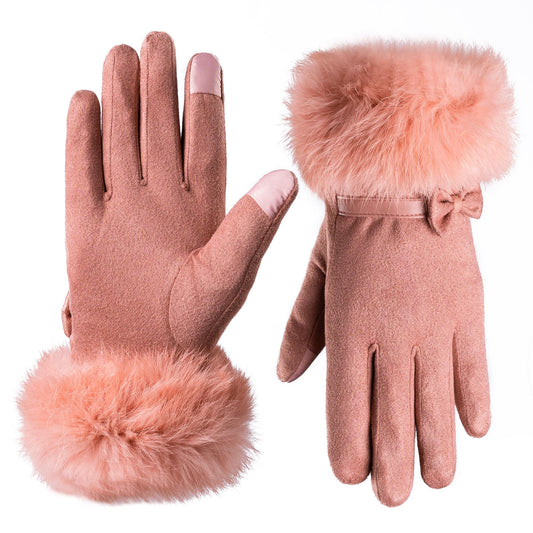 Hysenm Women Winter Gloves With Touch Screen Fingers Warm Suede Gloves Texting Thermal Windproof Mittens for Driving Running,Pink