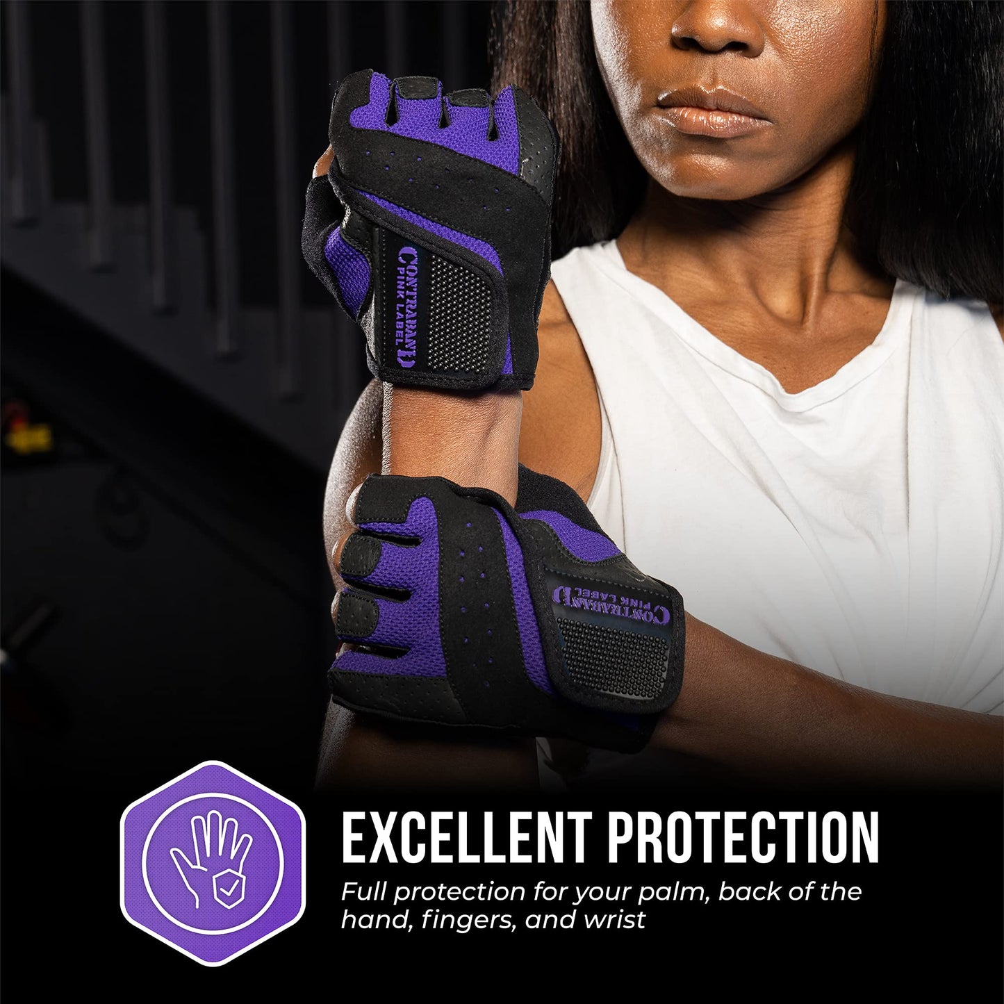 Contraband Pink Label 5137 Women's Padded Weight Lifting and Rowing Gloves w/Grip-Lock Padding (Pair) - Machine Washable Fingerless Workout Gloves Designed Specifically for Women (Purple, X-Small)