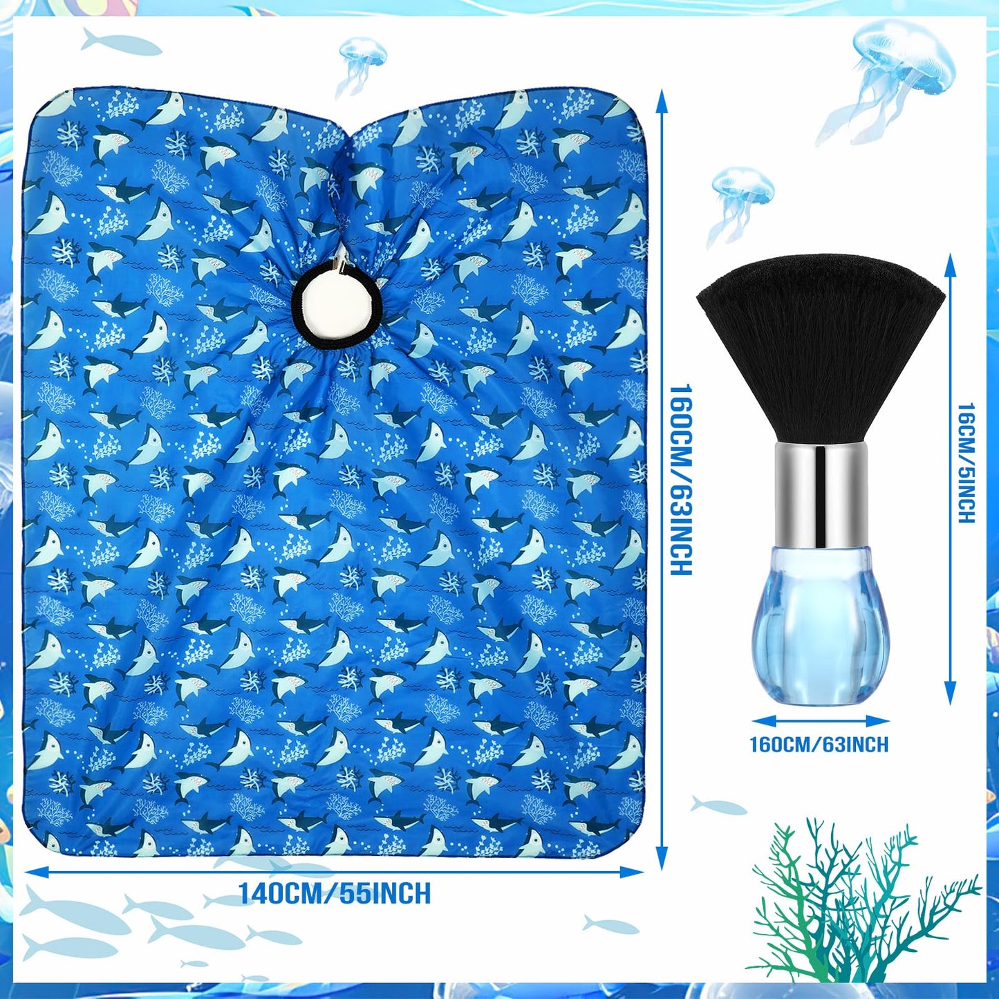 FEBSNOW Kids Hair Cutting Cape,Professional Kids Barber Cape and Neck Duster Brush Cartoon Hairdresser Apron with Adjustable Closure for Children Salon Barber Supplies for Kids & Adults 55x39 Inches