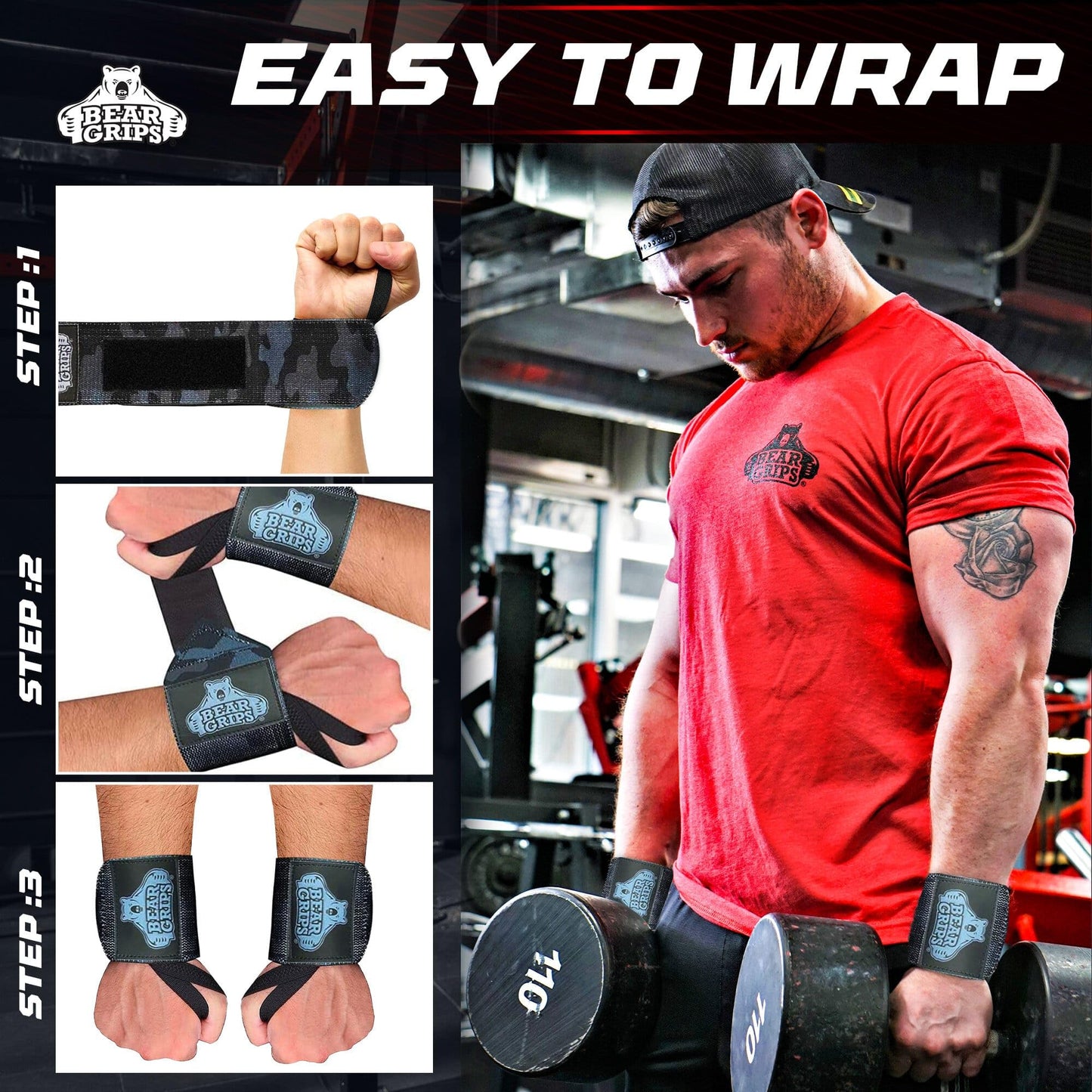 Bear Grips Wrist Wraps for Weightlifting | Weight Lifting Wrist Straps for Weightlifting | Extra Strength Gym Wrist Wraps | Two Wrist Wrap Per Pack | 12” & 18” | Lifting Wrist Wraps for Men & Women
