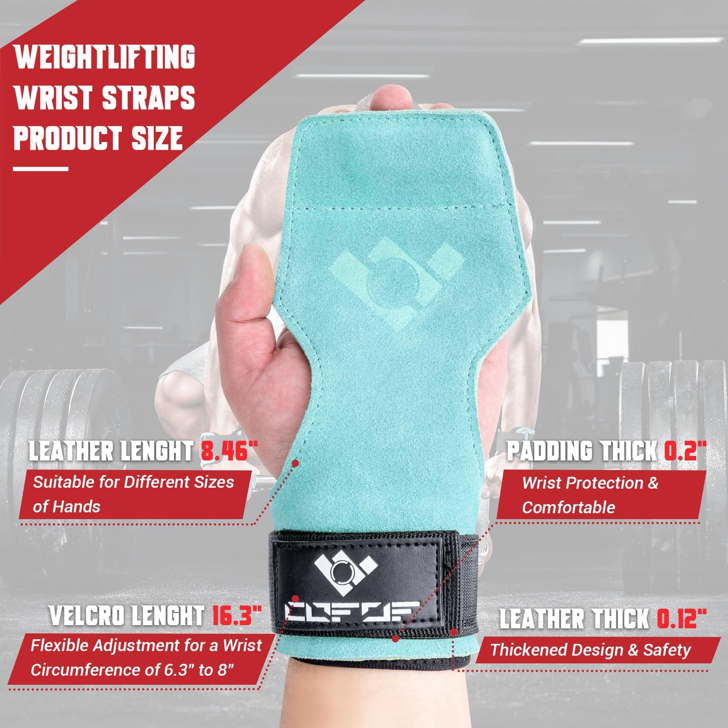 COFOF Weight Lifting Wrist Strap,Double Layer Leather Weightlifting Wrist Strap for Deadlift and Powerlifting, Adjustable Neoprene Padded Gym Workout Lifting Wrist Hooks for Men/Women(Pair)