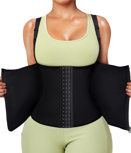 GAODI Women Waist Trainer Vest Slim Corset Workout Sweat Tank Top Zipper Compression Shirt Sauna Suit Body Shaper