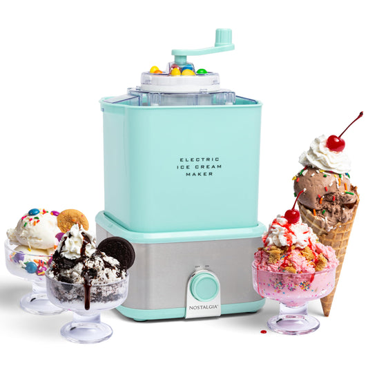Nostalgia Electric Ice Cream Maker - Old Fashioned Soft Serve Ice Cream Machine Makes Frozen Yogurt or Gelato in Minutes - Fun Kitchen Appliance - Modern Style - Aqua - 2 Quart