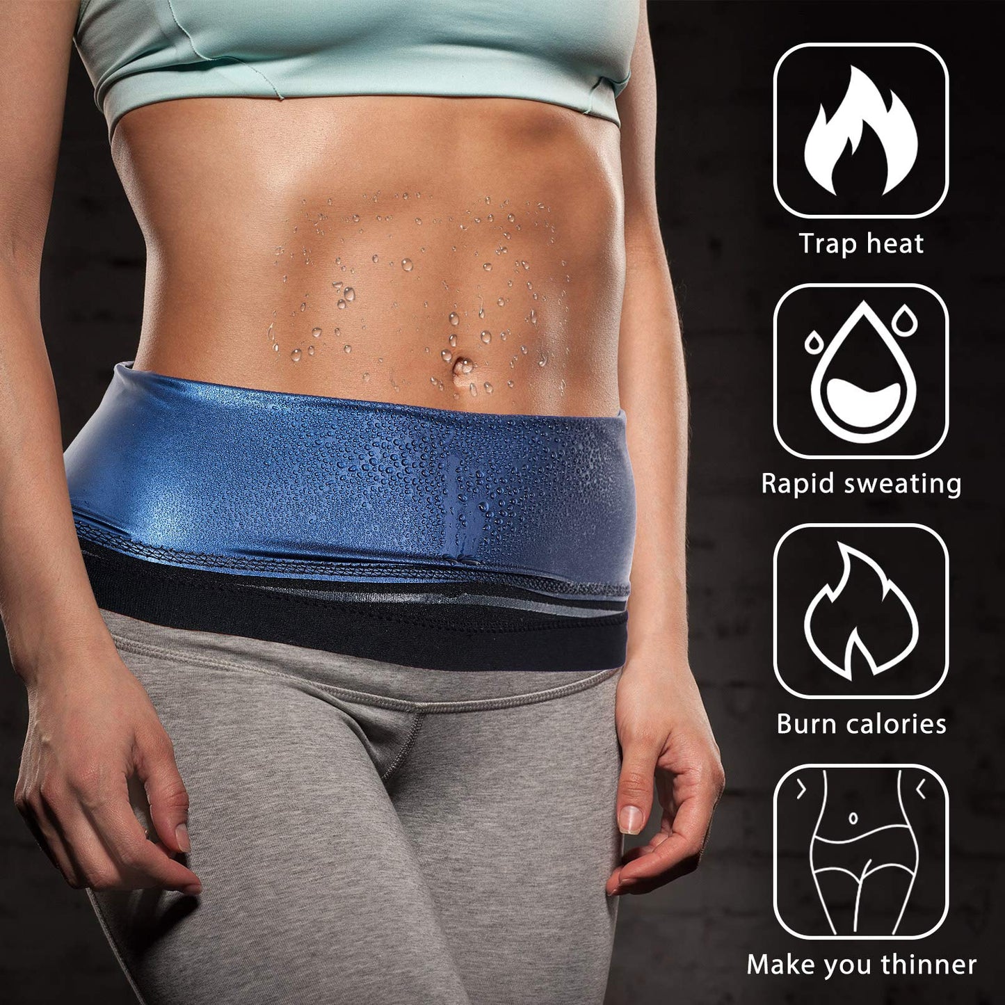 Geyoga Waist Trimmer Sweat Waist Trainer Wrap Stomach Wraps for Women Bodybuilding (Blue Inner,S)