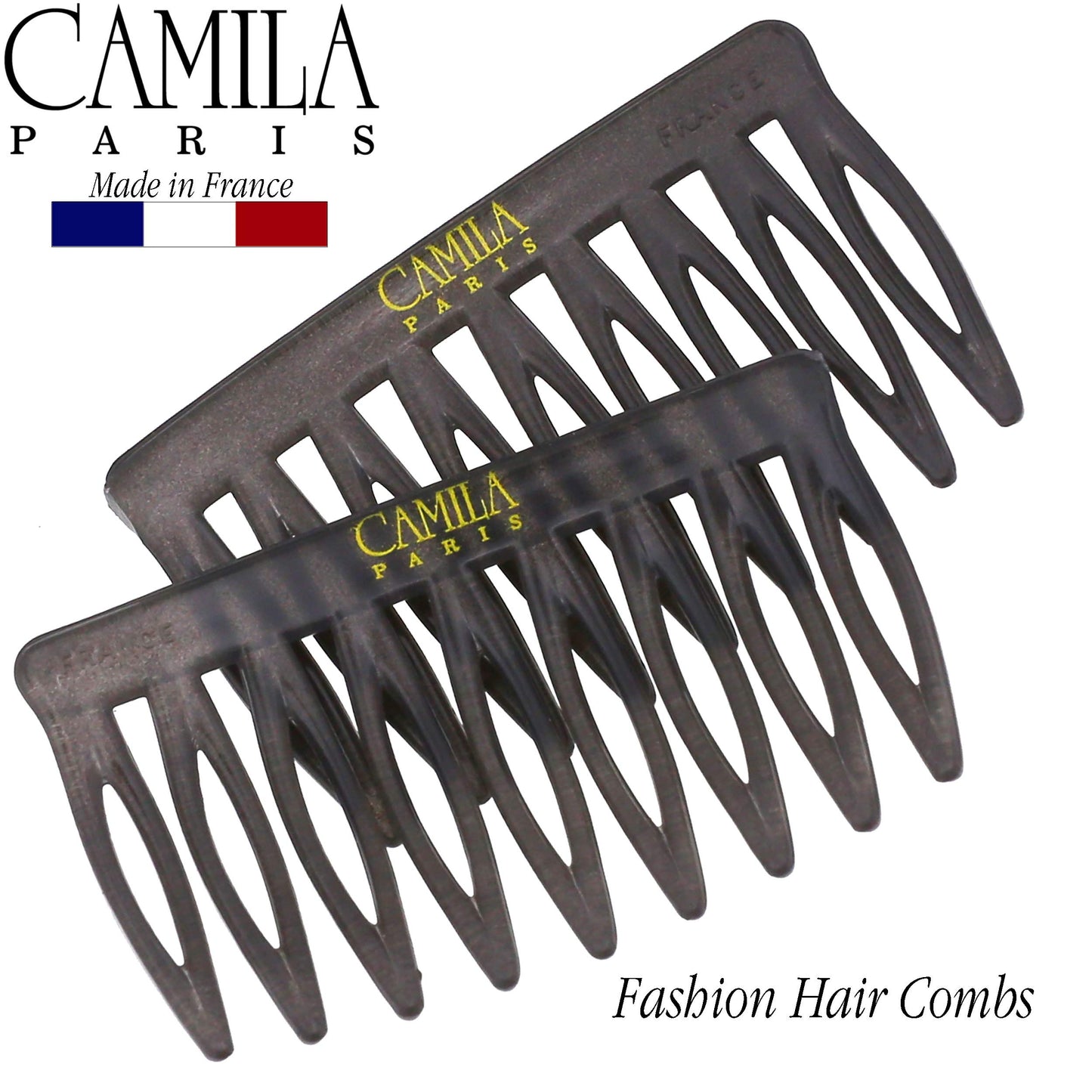 Camila Paris CP3110 French Hair Side Comb, Small, Curved Gray French Twist Hair Combs Decorative, Strong Hold Hair Clips for Women Bun Chignon Up-Do Styling Girls Hair Accessories, Made in France