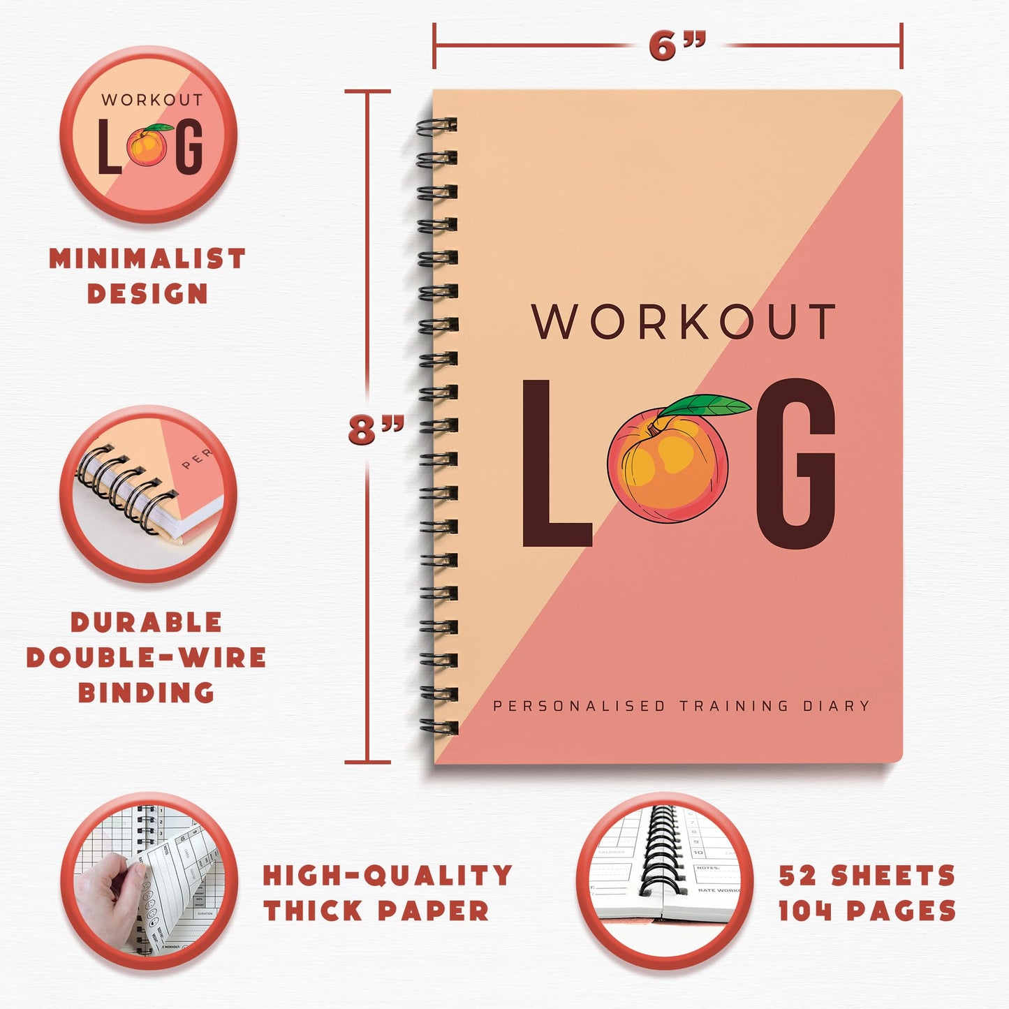 Workout Planner for Daily Fitness Tracking & Goals Setting - A5 Size, 6” x 8”, Peachy Pink), Men & Women Personal Home & Gym Training Diary - Log Book Journal - by Workout Log Gym
