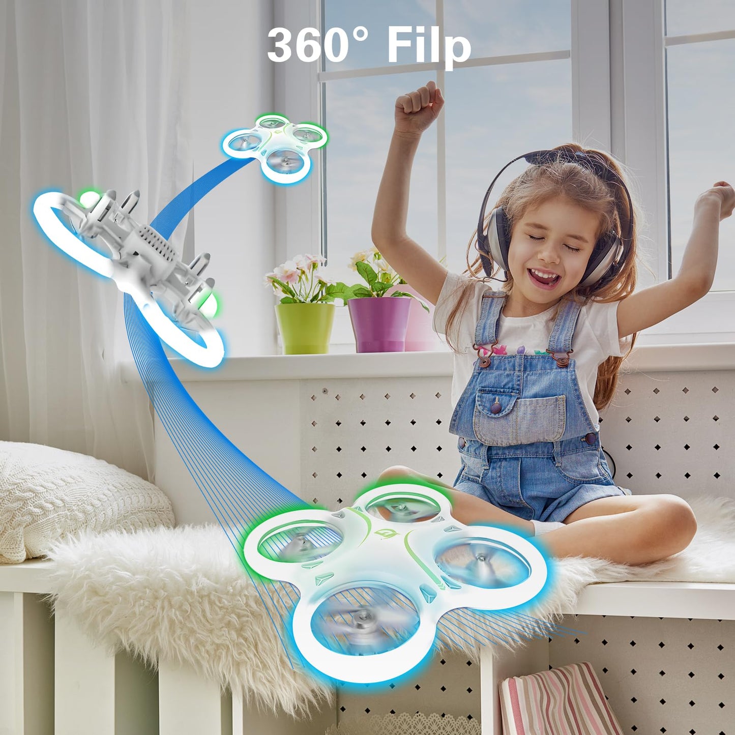 Drones for kids 8-12, Drone for Kid and Beginner, Drone with Led Light, Small Indoor Rc Drone with 360 Flip, 2 Batteries, One Key Take Off Landing, Kids Flying Toy Gift for Boy and Girl