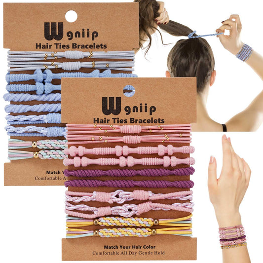 Wgniip 20 Pcs Boho Hair Accessories for Women: 5 Styles Cute Tie Bracelets for Thin and Thick Pony Tails, 10 Colors No Damage Elastics