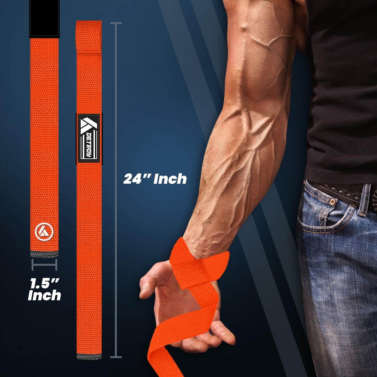 Detroy® Lifting Wrist Straps for Weightlifting, Deadlifts, Bodybuilding, Powerlifting, Gym Strength Training Workouts - Padded Neoprene with 24 inch Webbing Cotton with Silicone Grip for Men & Women (Orange)