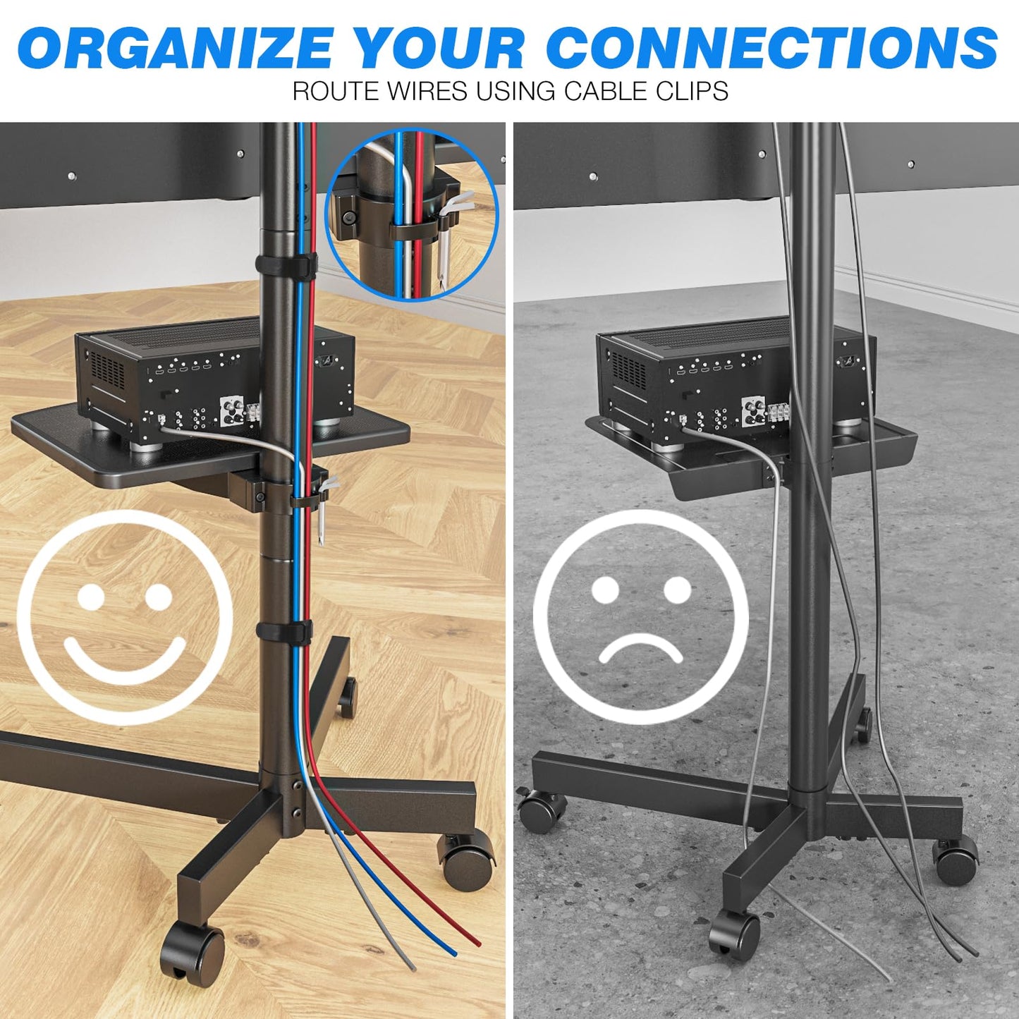 Rfiver Mobile TV Stand for 23-60 Inch LCD LED Flat/Curved Panel Screen TVs up to 88 lbs, Rolling TV Stand with Adjustable Shelf & Tilt, Portable Floor Stand on Wheels for Bedroom, Living Room, Office