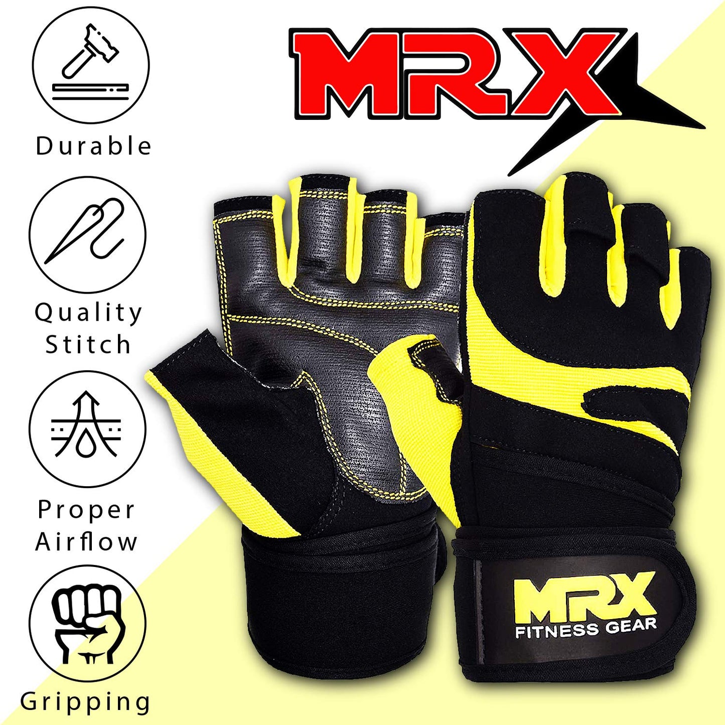 MRX Weightlifting Gloves for Men Workout Gloves Mens Wrist Support Lifting Gloves Male Gym Gloves | Workout Gym Accessories for Men Weight Lifting Fingerless Gym Exercise for Powerlifting