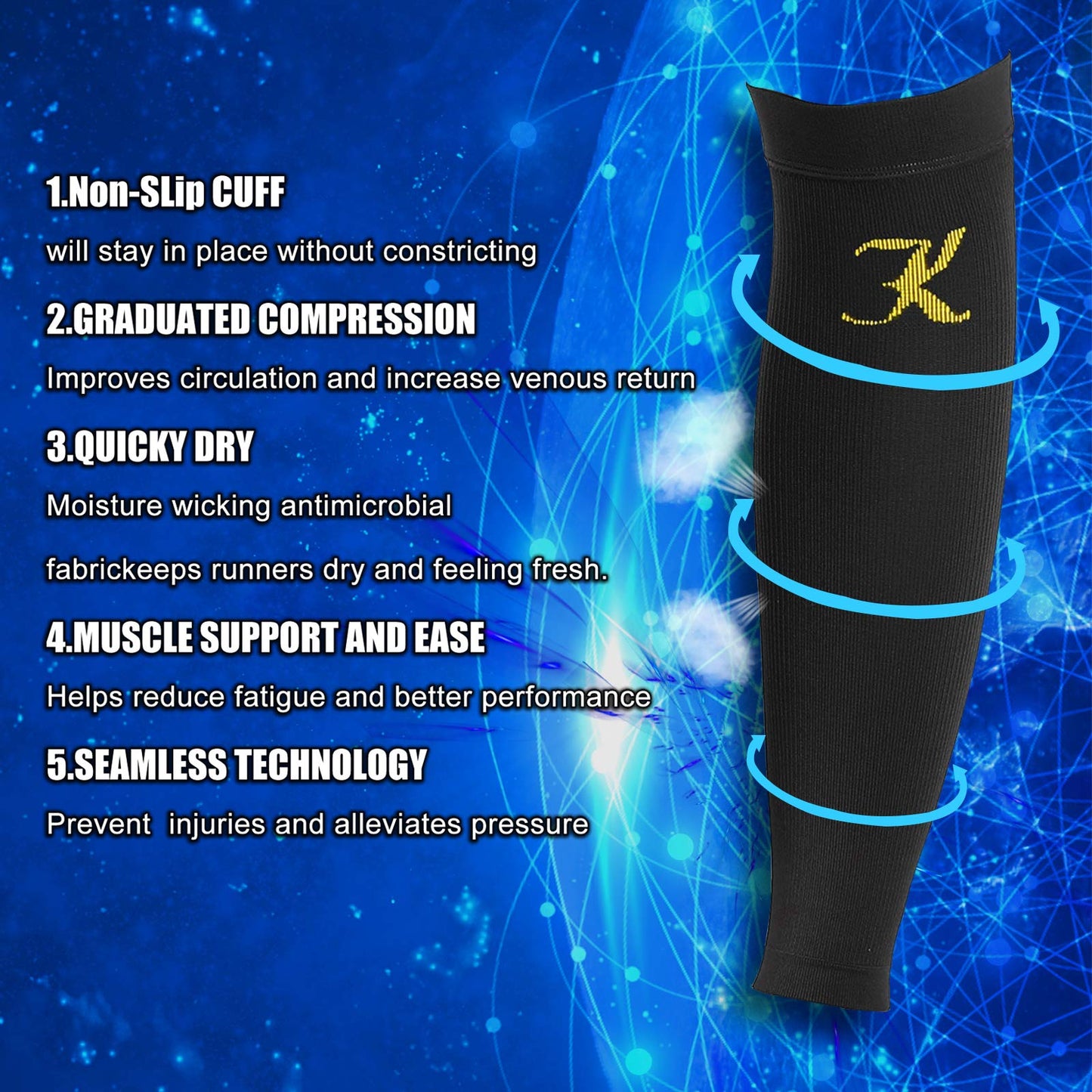 KEKING® Calf Compression Sleeves for Men & Women, 2 Pairs, True 20-30mmHg Leg Compression Socks Support for Running, Shin Splint, Calf Pain Relief, Swelling, Varicose Veins, Nursing, Black S/M