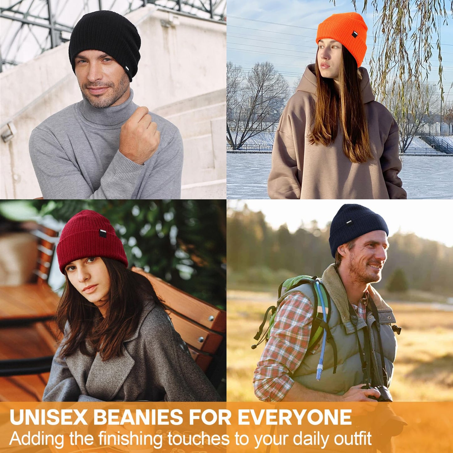 Wmcaps Beanie Winter Cuffed Beanie for Men Women, Soft Texture Stylish Slouchy Beanie, Unisex Warm Knit Caps (Black)