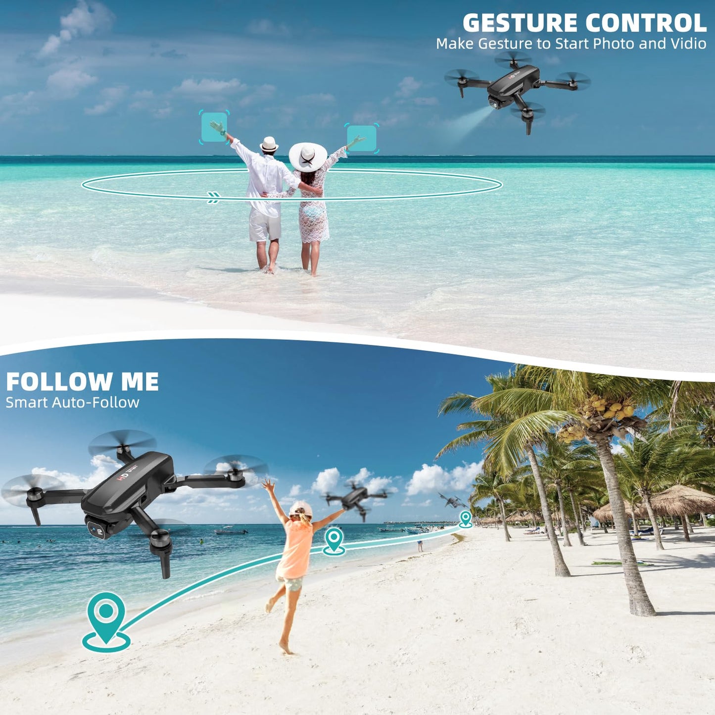 Drones with Camera for Adults 4K Foldable RC Quadcopter Drone with 1080P HD Camera Mini Drone, FPV Live Video, Altitude Hold, One Key Take Off/Landing, 3D Flip